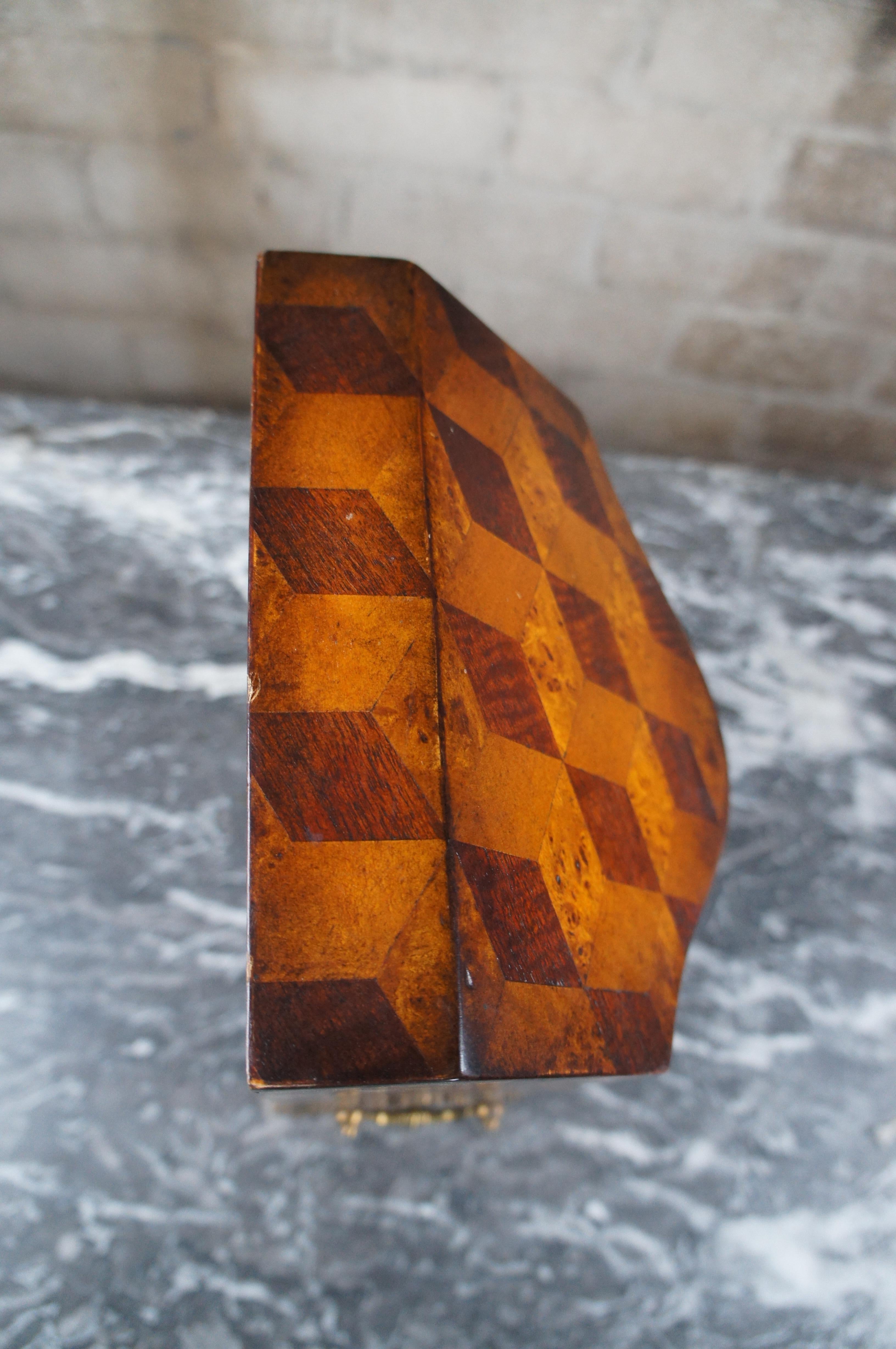 Maitland Smith Olive Burl Tumbling Block Marquetry Footed Letter Keepsake Box 5