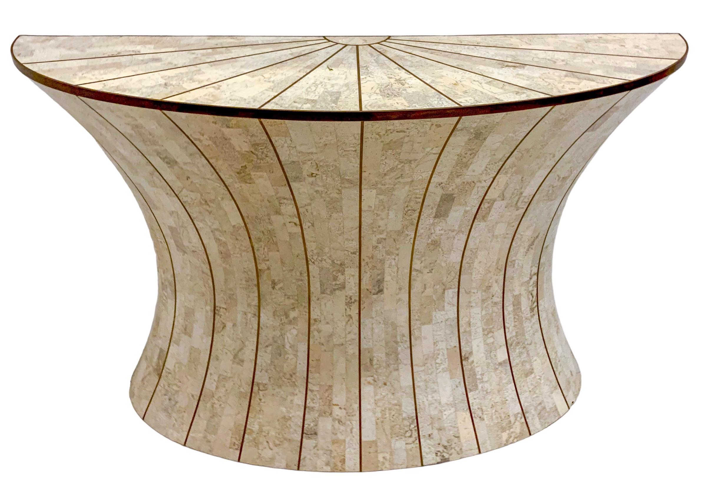 Philippine Maitland -Smith Organic Modern Tessellated Travertine & Brass Console Table  For Sale