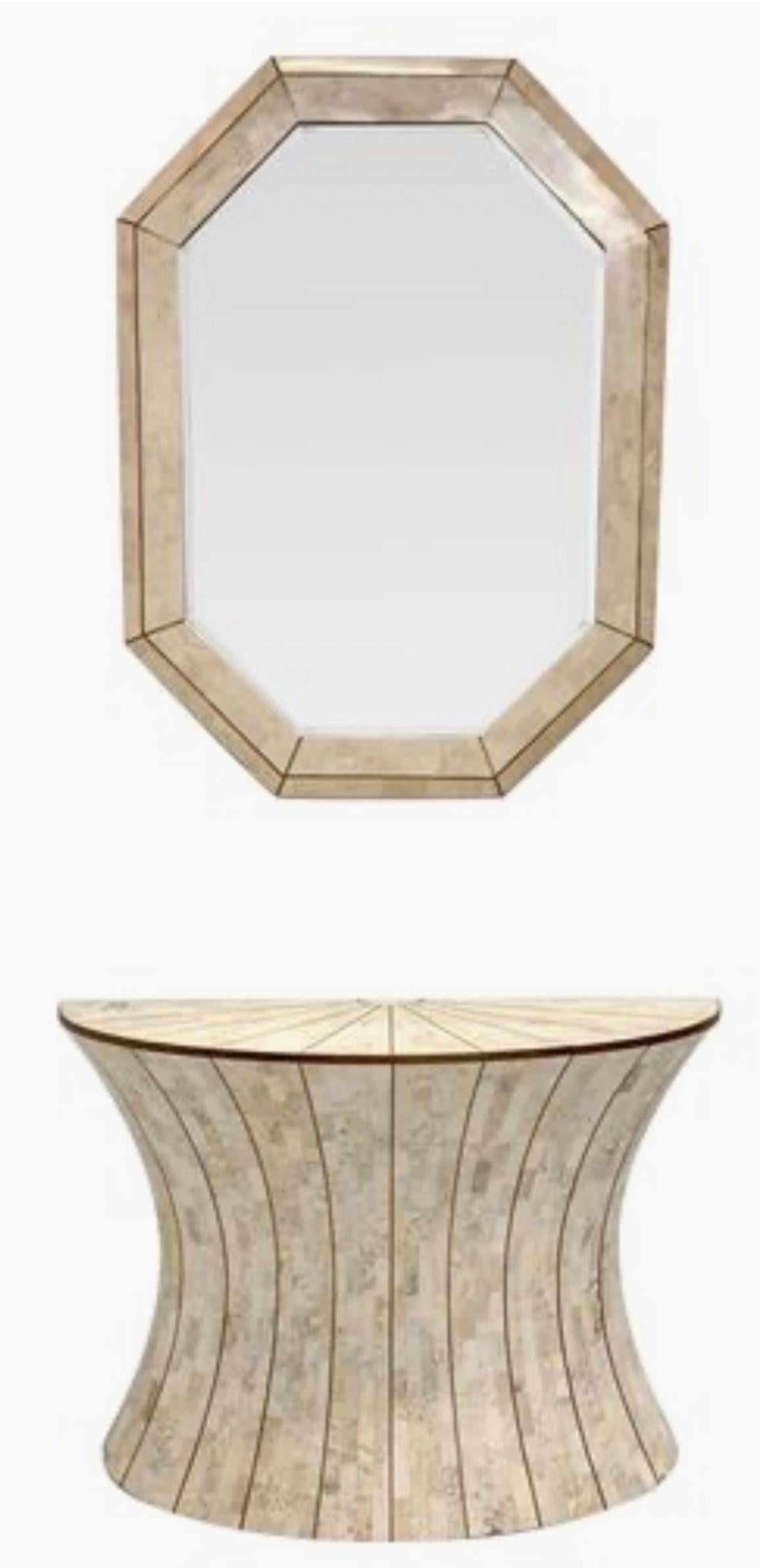 Late 20th Century Maitland -Smith Organic Modern Tessellated Travertine & Brass Console Table For Sale