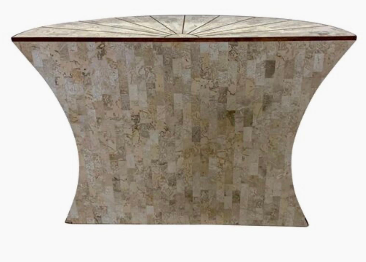 Maitland -Smith Organic Modern Tessellated Travertine & Brass Console Table  For Sale 1