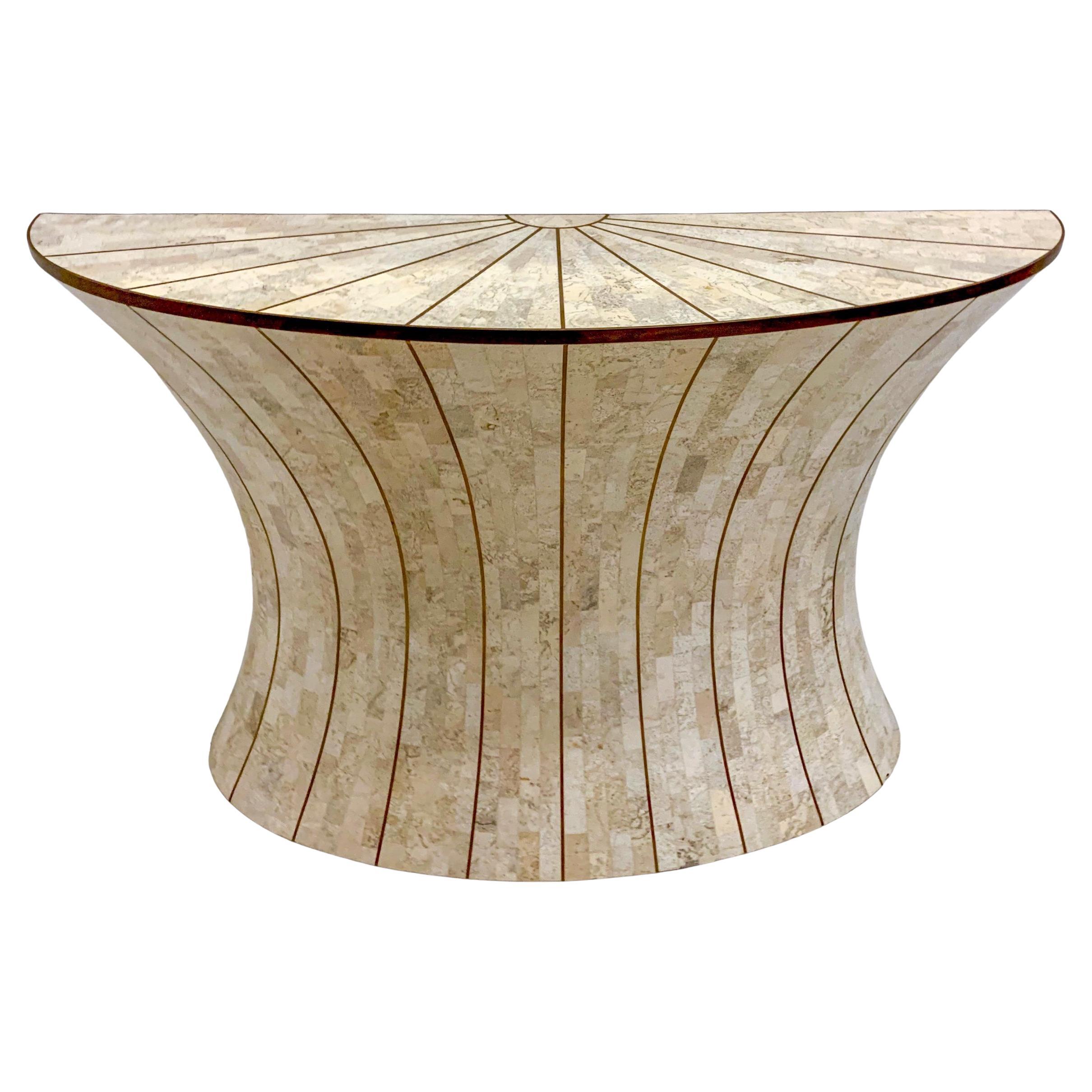 Maitland -Smith Organic Modern Tessellated Travertine & Brass Console Table  For Sale