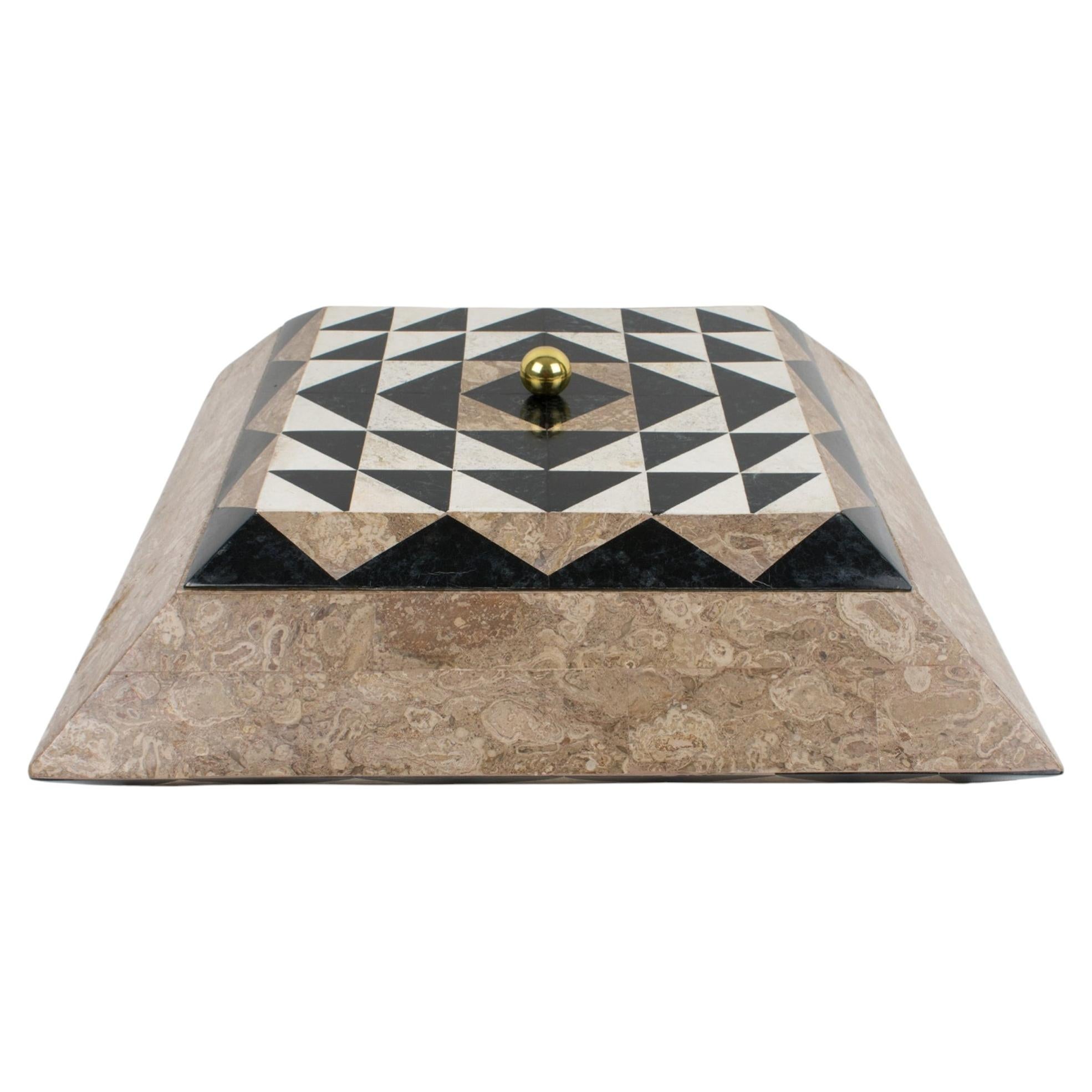 Maitland-Smith Oversized Tessellated Marble Stone Box, circa 1980