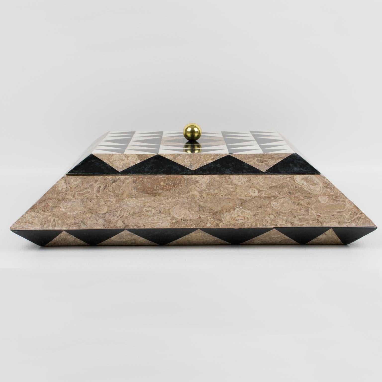 Modern Maitland-Smith Oversized Tessellated Marble Stone Box For Sale