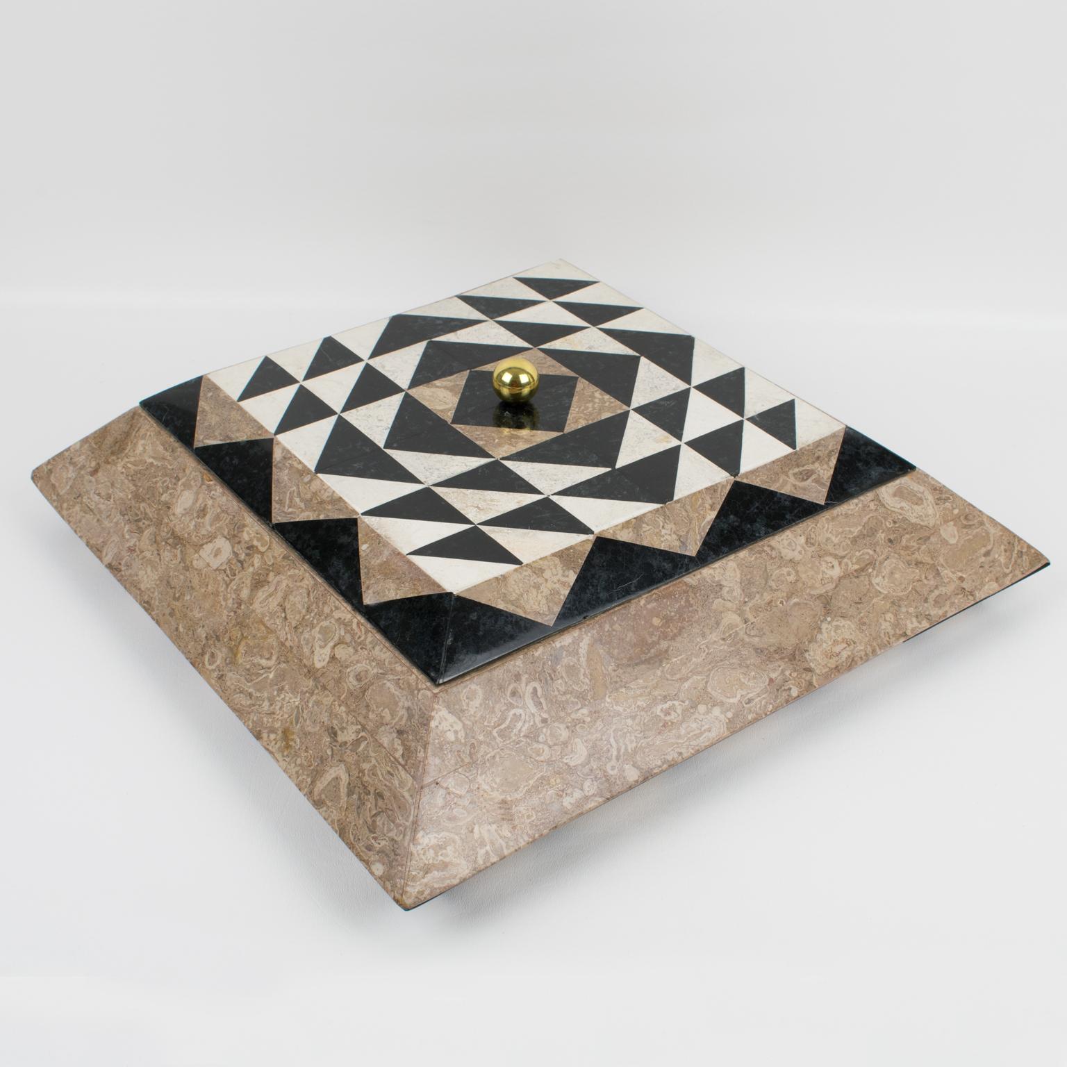 Maitland-Smith Oversized Tessellated Marble Stone Box In Excellent Condition For Sale In Atlanta, GA