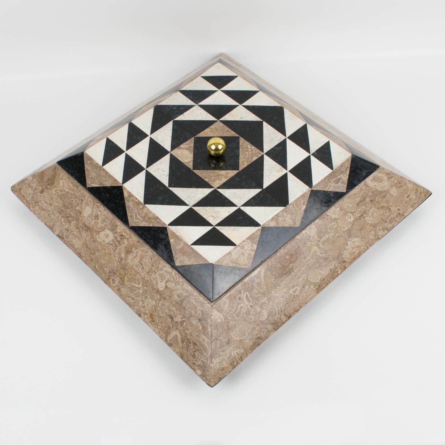 Late 20th Century Maitland-Smith Oversized Tessellated Marble Stone Box For Sale