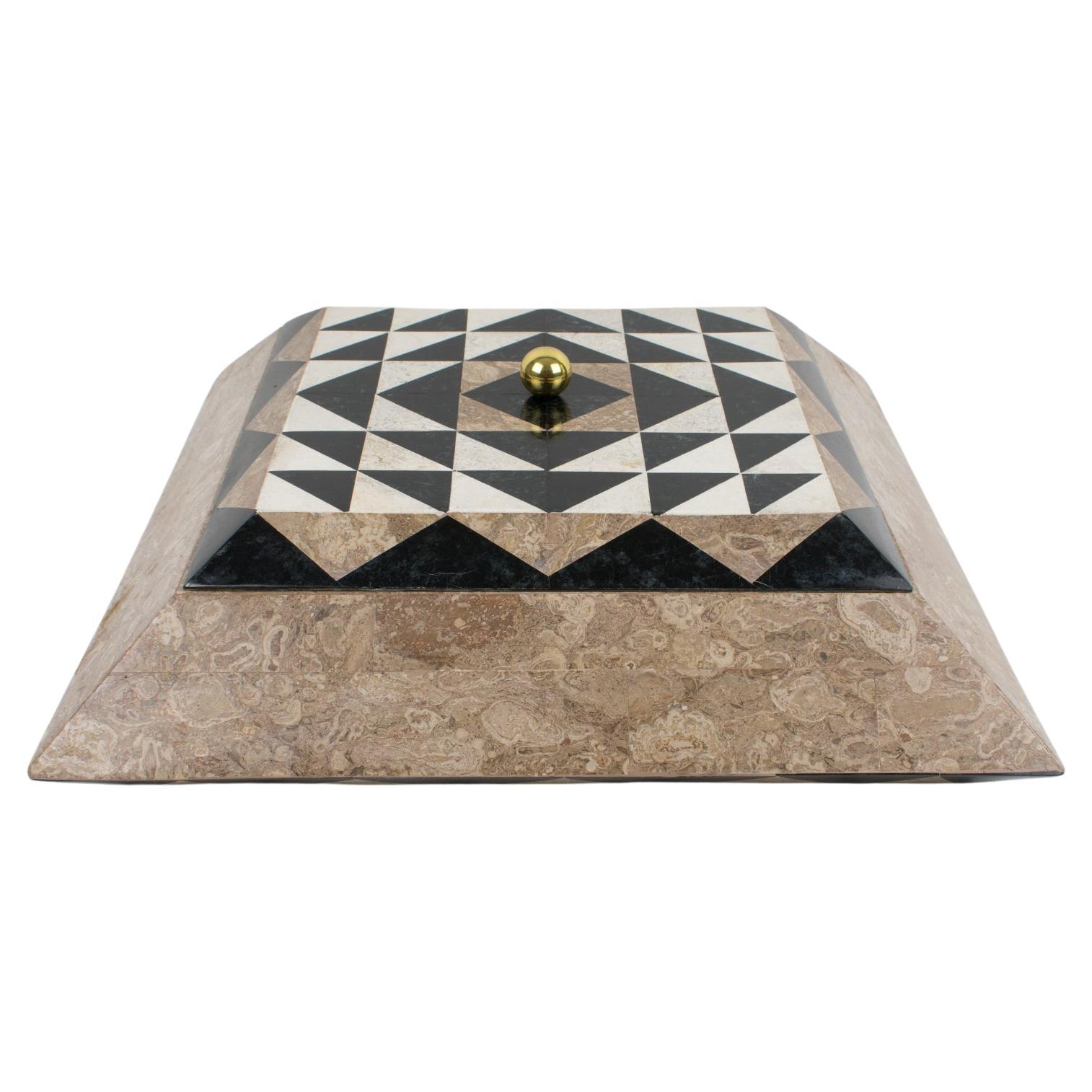 Maitland-Smith Oversized Tessellated Marble Stone Box For Sale