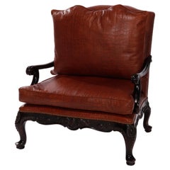 Maitland Smith Oversized Walnut & Leather Armchair, Alligator Pattern, 20th C