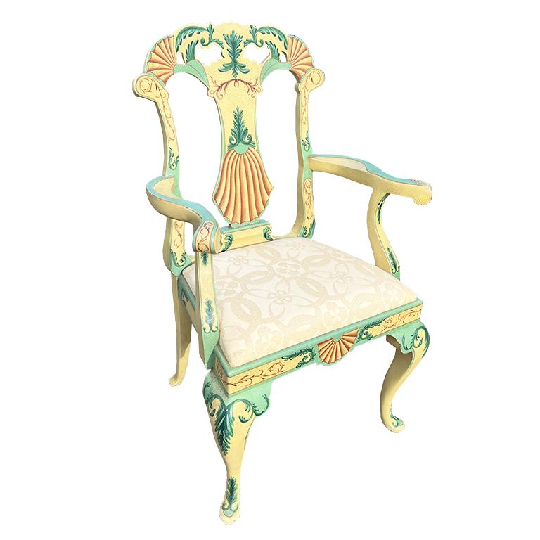 Maitland Smith Painted Grotto Shell Armchairs or Dining Chairs in Pink and Green In Good Condition For Sale In Oklahoma City, OK