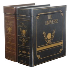Maitland Smith Painted Leather False Book Box the Planet Earth and Universe Set