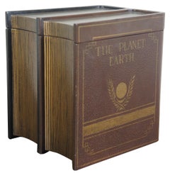 Maitland Smith Painted Leather False Book Box the Planet Earth and Universe Set