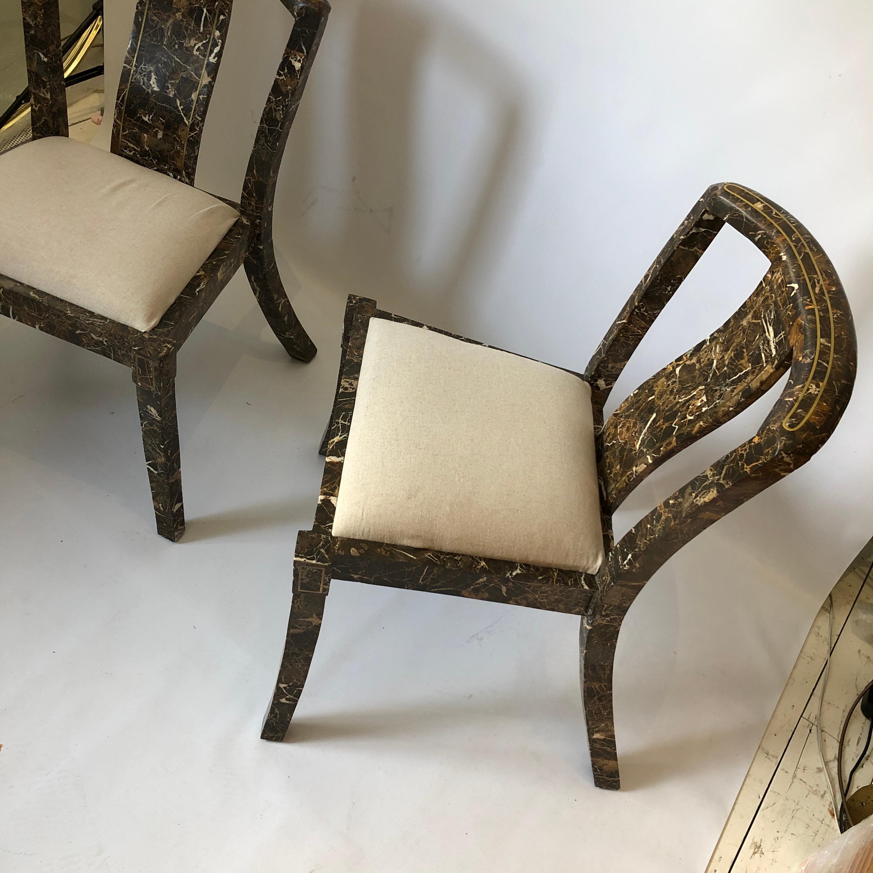 Maitland Smith paire de chaises d'appoint tesselées en marbre vintage des années 1970 en vente 6