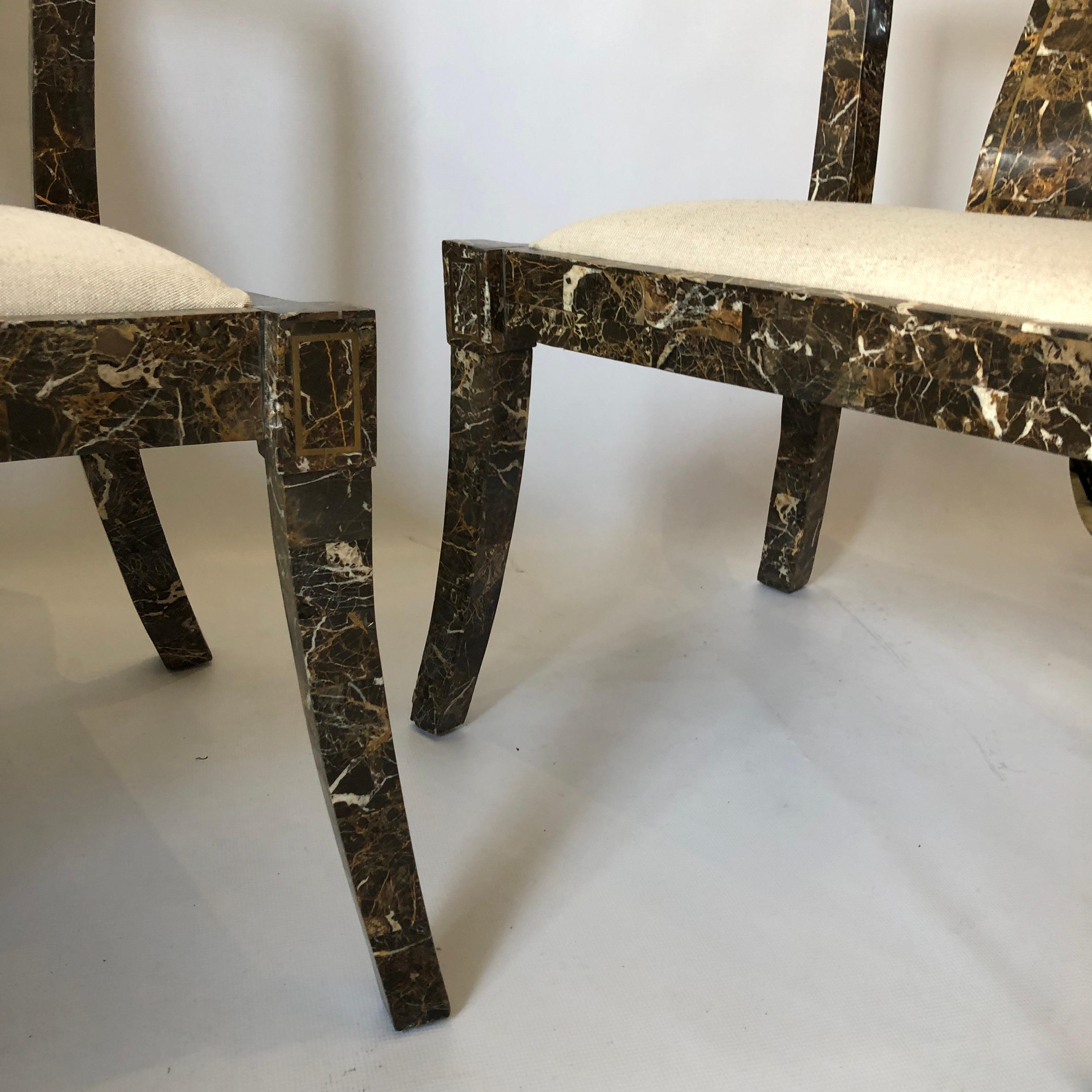 Maitland Smith paire de chaises d'appoint tesselées en marbre vintage des années 1970 en vente 7