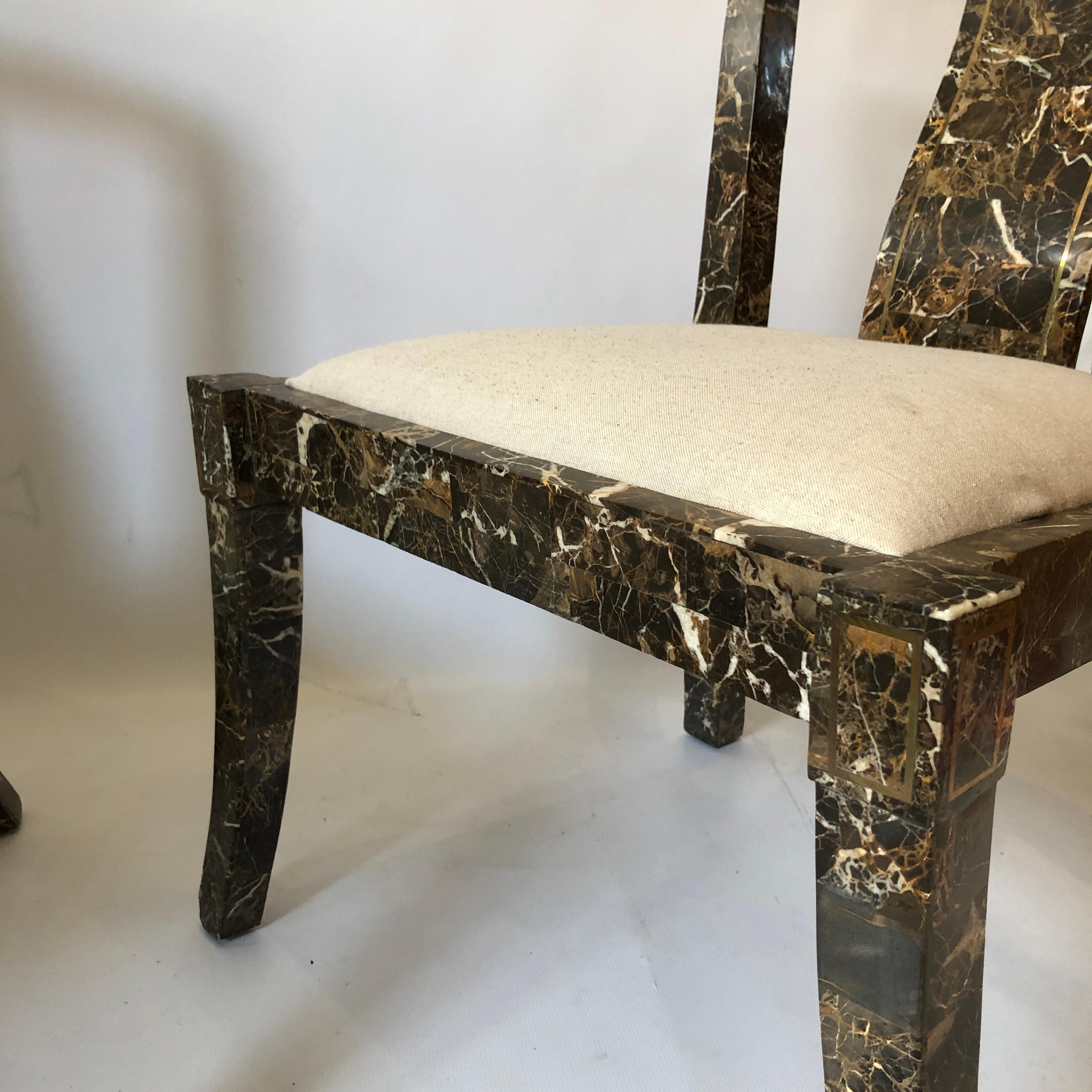 Maitland Smith paire de chaises d'appoint tesselées en marbre vintage des années 1970 en vente 8