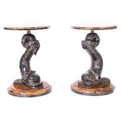 Maitland-Smith Pair of Tortoise and Brass Dolphin Stands or Tables