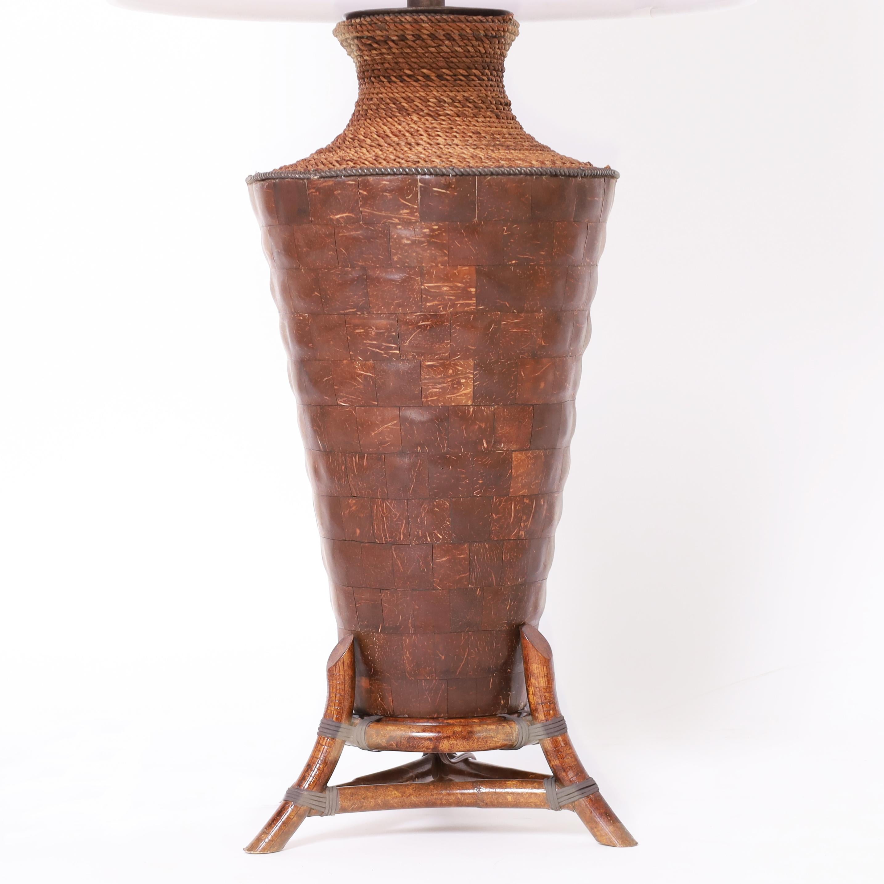 British Colonial Maitland-Smith Pair of Vintage Coconut Shell Table Lamps For Sale