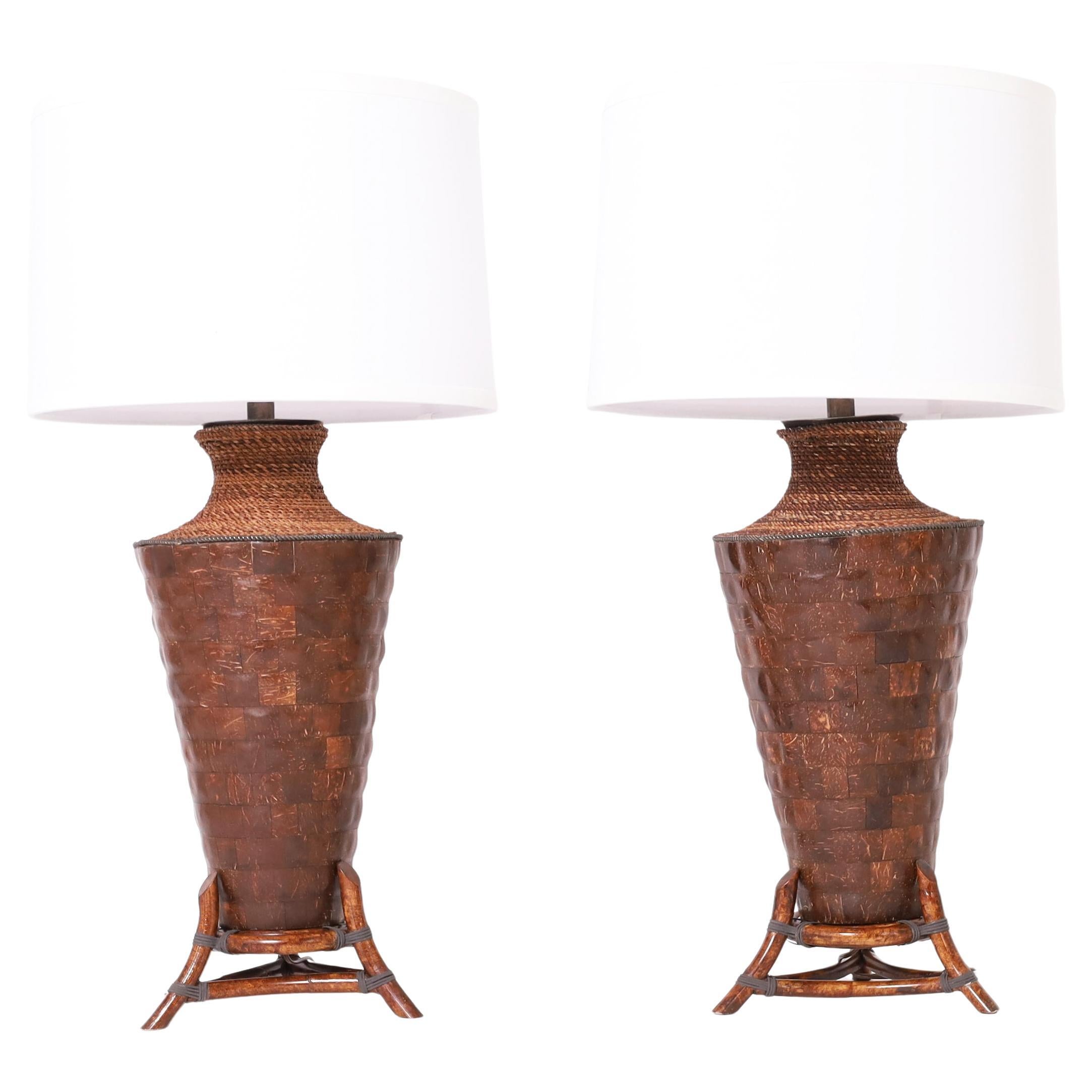 Maitland-Smith Pair of Vintage Coconut Shell Table Lamps
