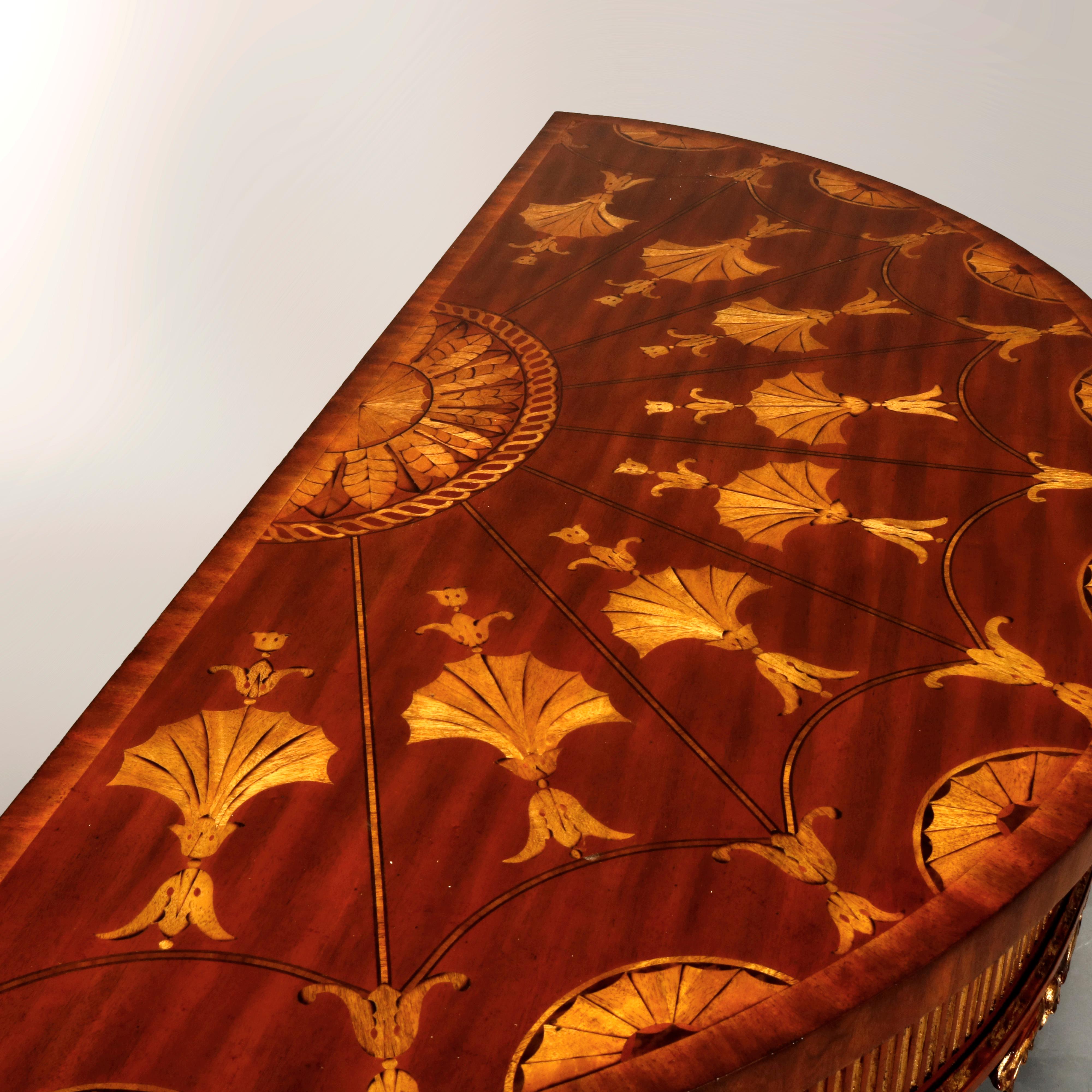 Demilune-Konsolentisch aus vergoldetem Mahagoni und Seidenholz mit Intarsien von Maitland Smith im Angebot 3