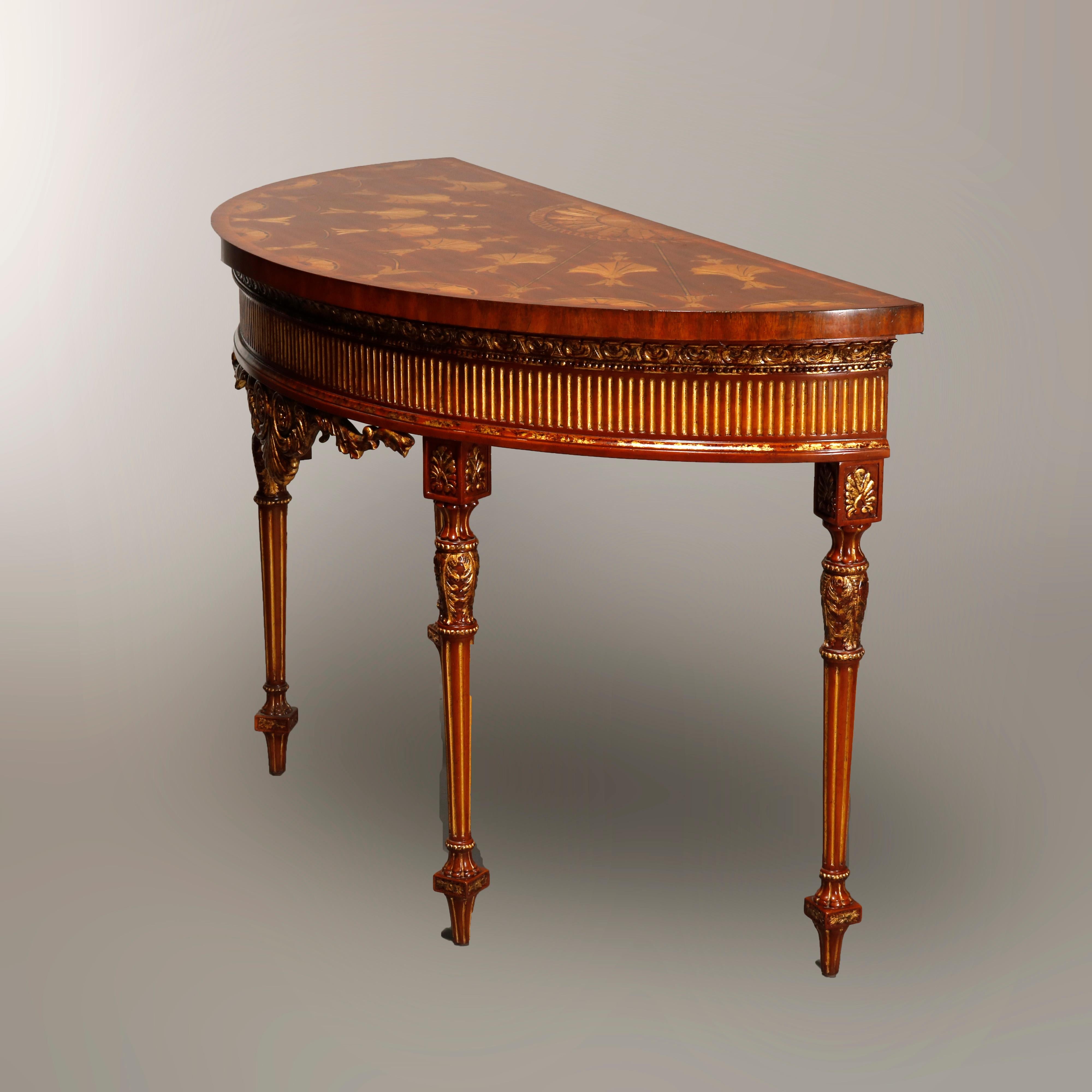 Maitland Smith Parcel Gilt Mahogany & Satinwood Marquetry Demilune Console Table For Sale 8