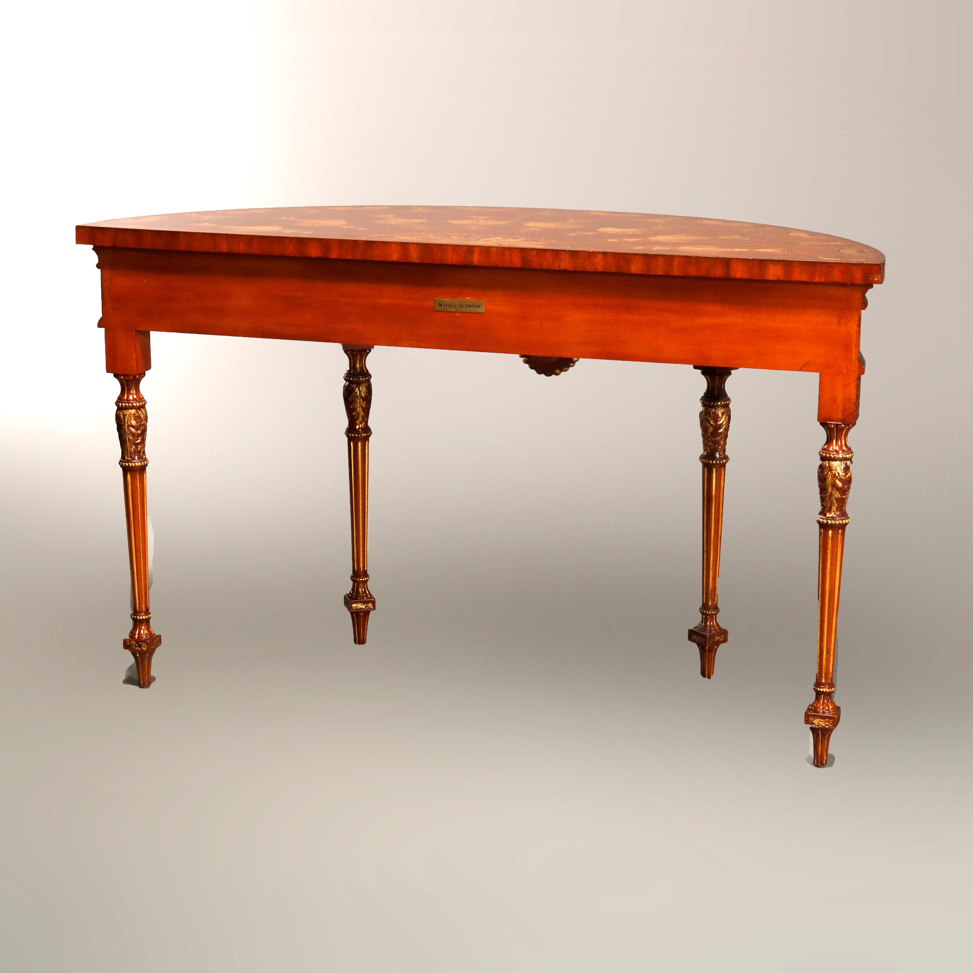 Maitland Smith Parcel Gilt Mahogany & Satinwood Marquetry Demilune Console Table For Sale 9