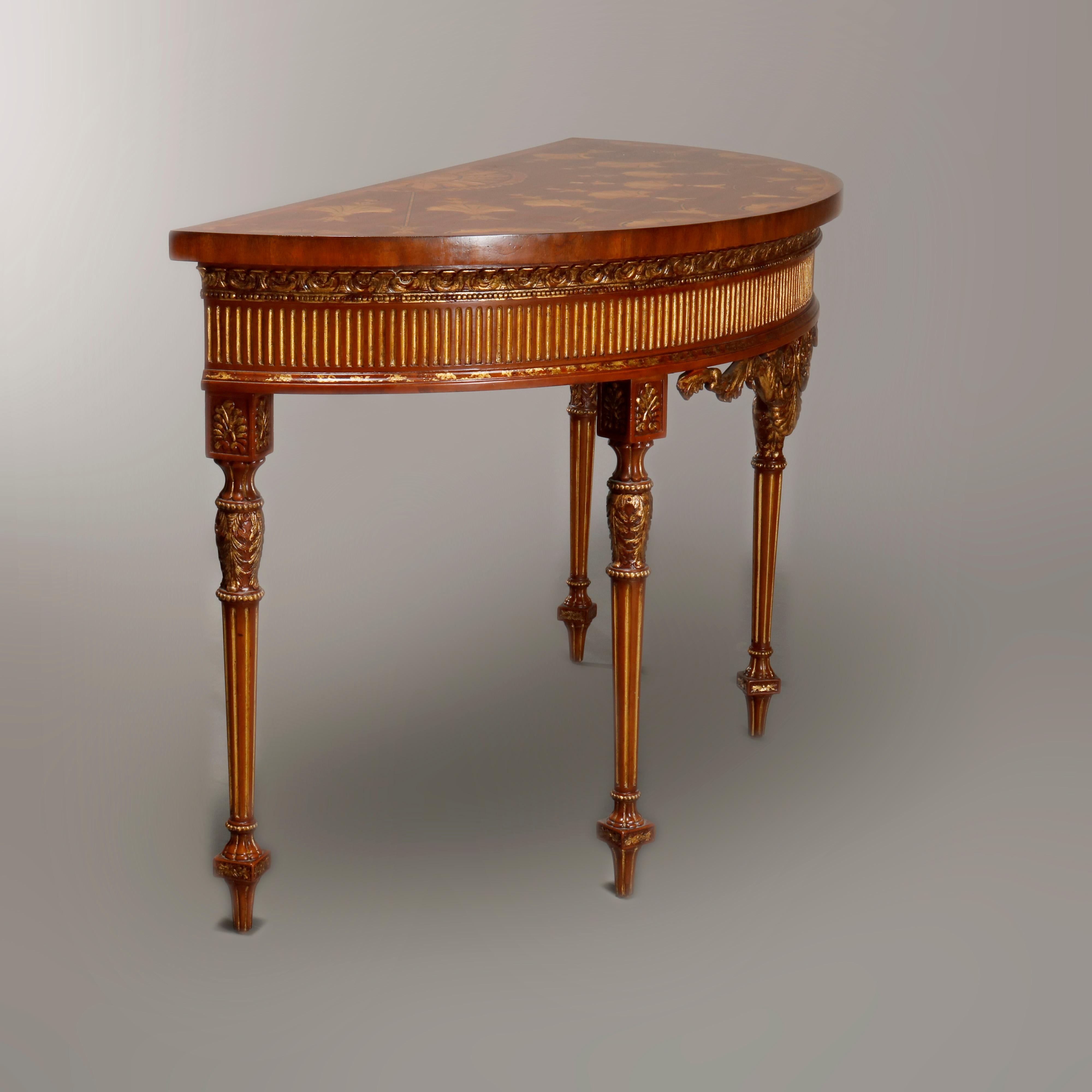 Maitland Smith Parcel Gilt Mahogany & Satinwood Marquetry Demilune Console Table For Sale 10
