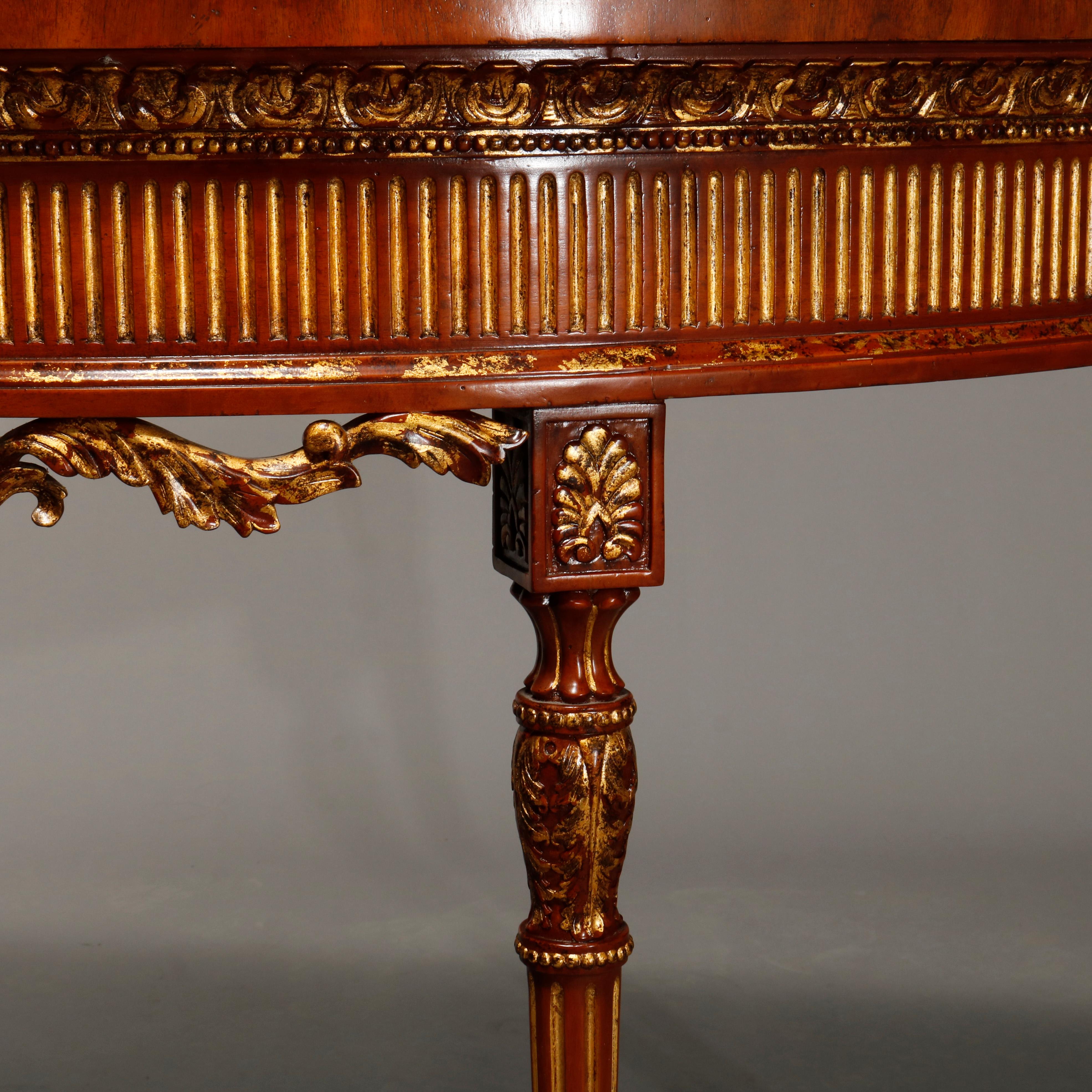 Maitland Smith Parcel Gilt Mahogany & Satinwood Marquetry Demilune Console Table In Good Condition For Sale In Big Flats, NY