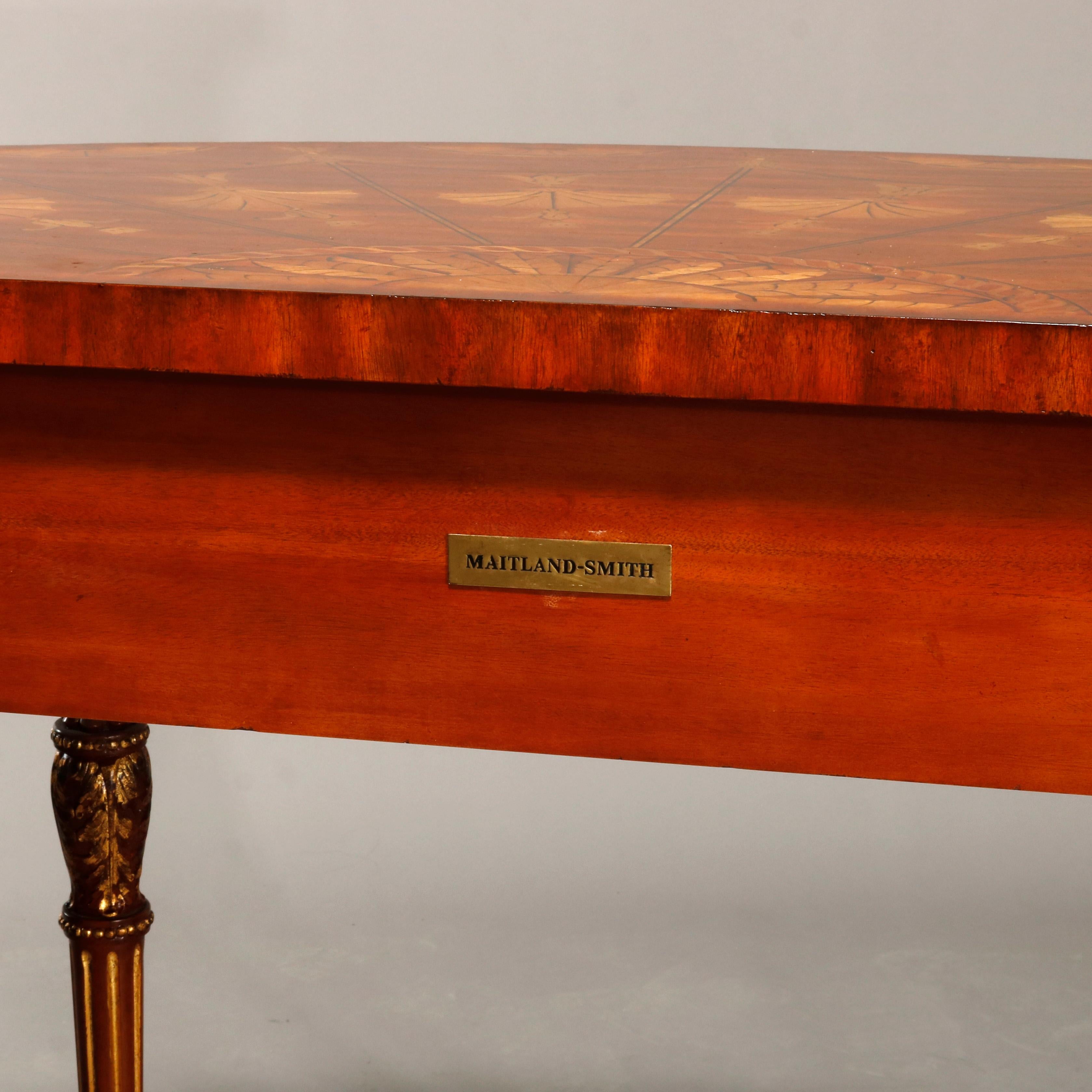 20th Century Maitland Smith Parcel Gilt Mahogany & Satinwood Marquetry Demilune Console Table For Sale