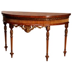 Maitland Smith Parcel Gilt Mahogany & Satinwood Marquetry Demilune Console Table