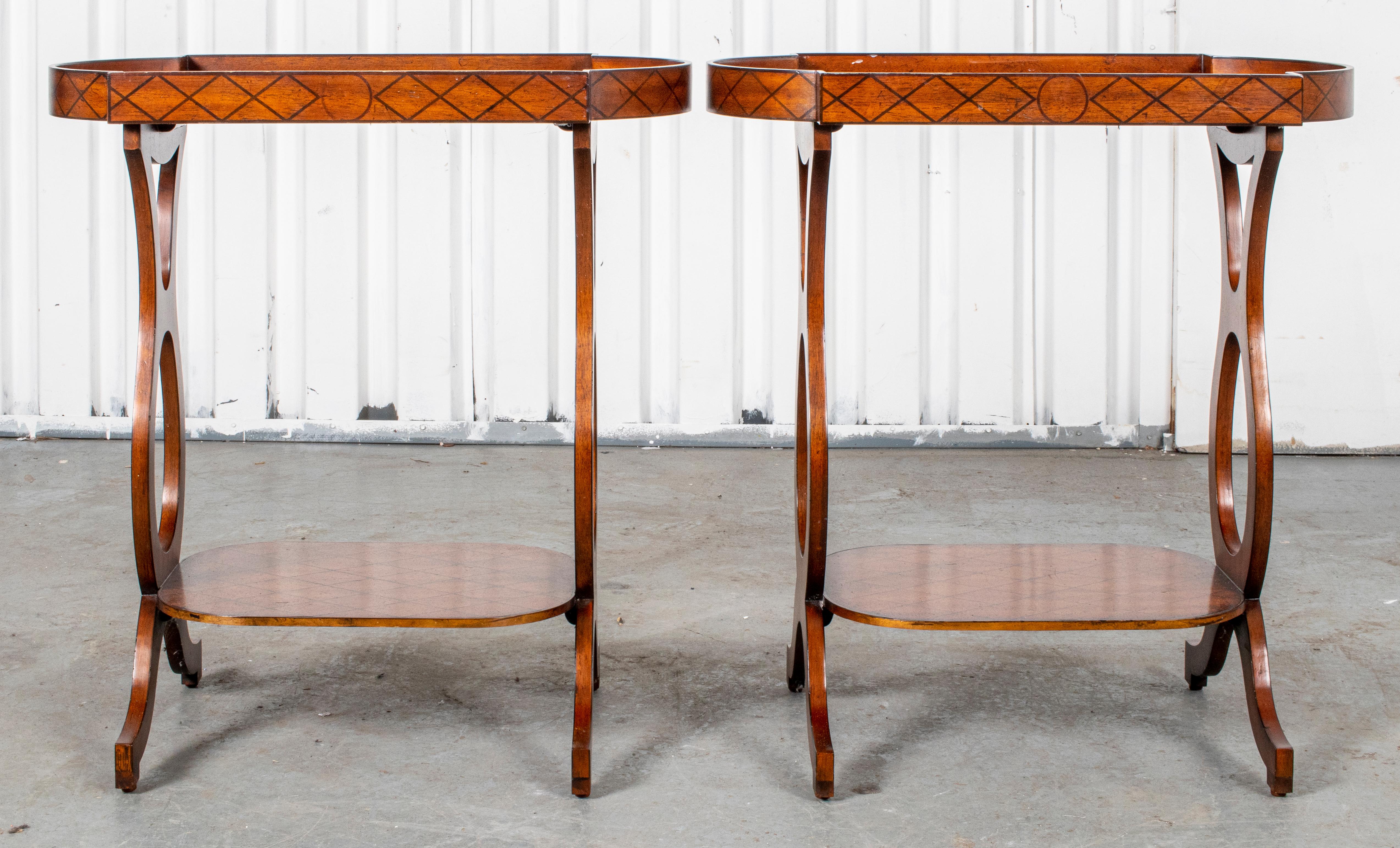Maitland Smith Neoclassical revival style pair of parcel gilt wood side tables or end tables, makers label on bottom. 28.5