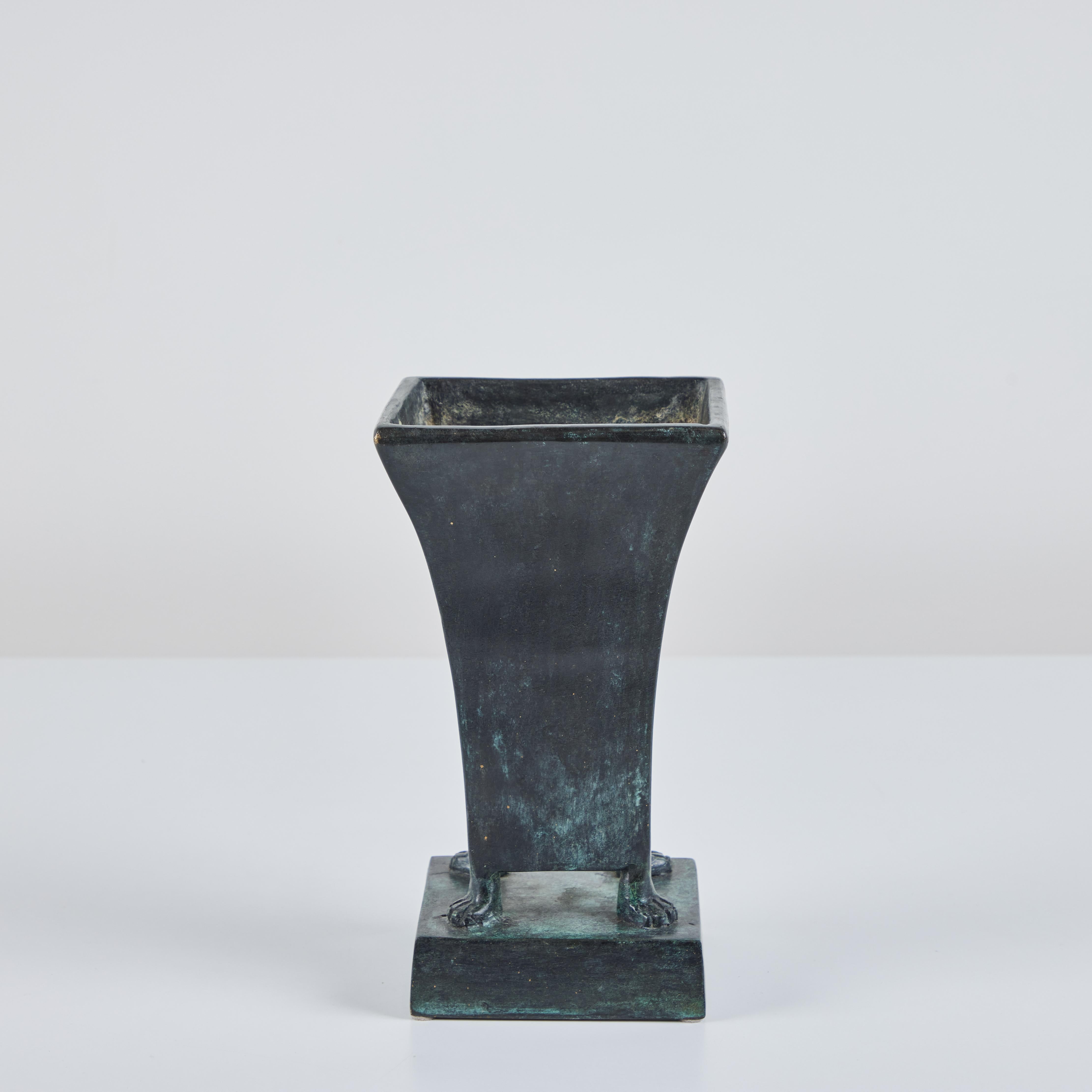 Maitland-Smith Patinated Bronze Footed Vase In Good Condition In Los Angeles, CA