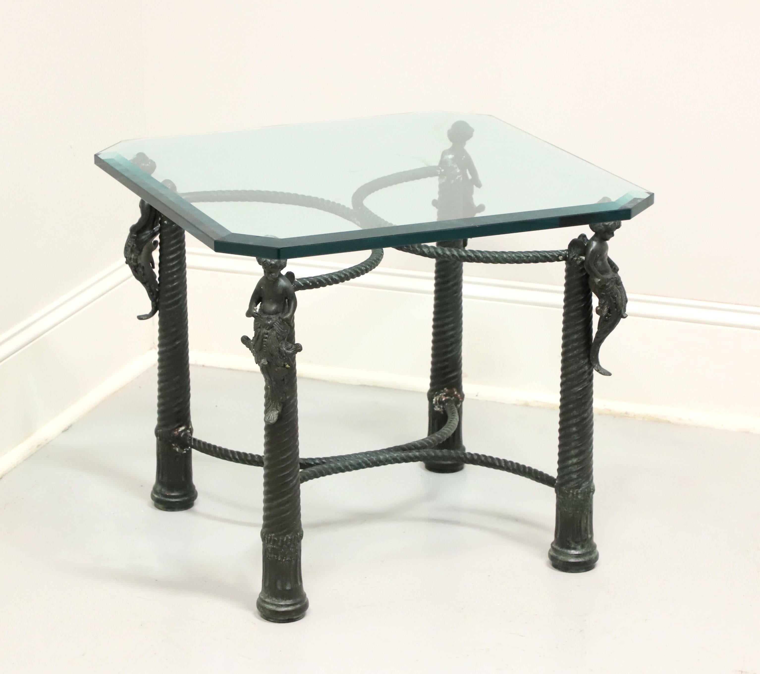 MAITLAND SMITH Patinated Bronze Mermen Square Glass Top Coffee Cocktail Table For Sale 6