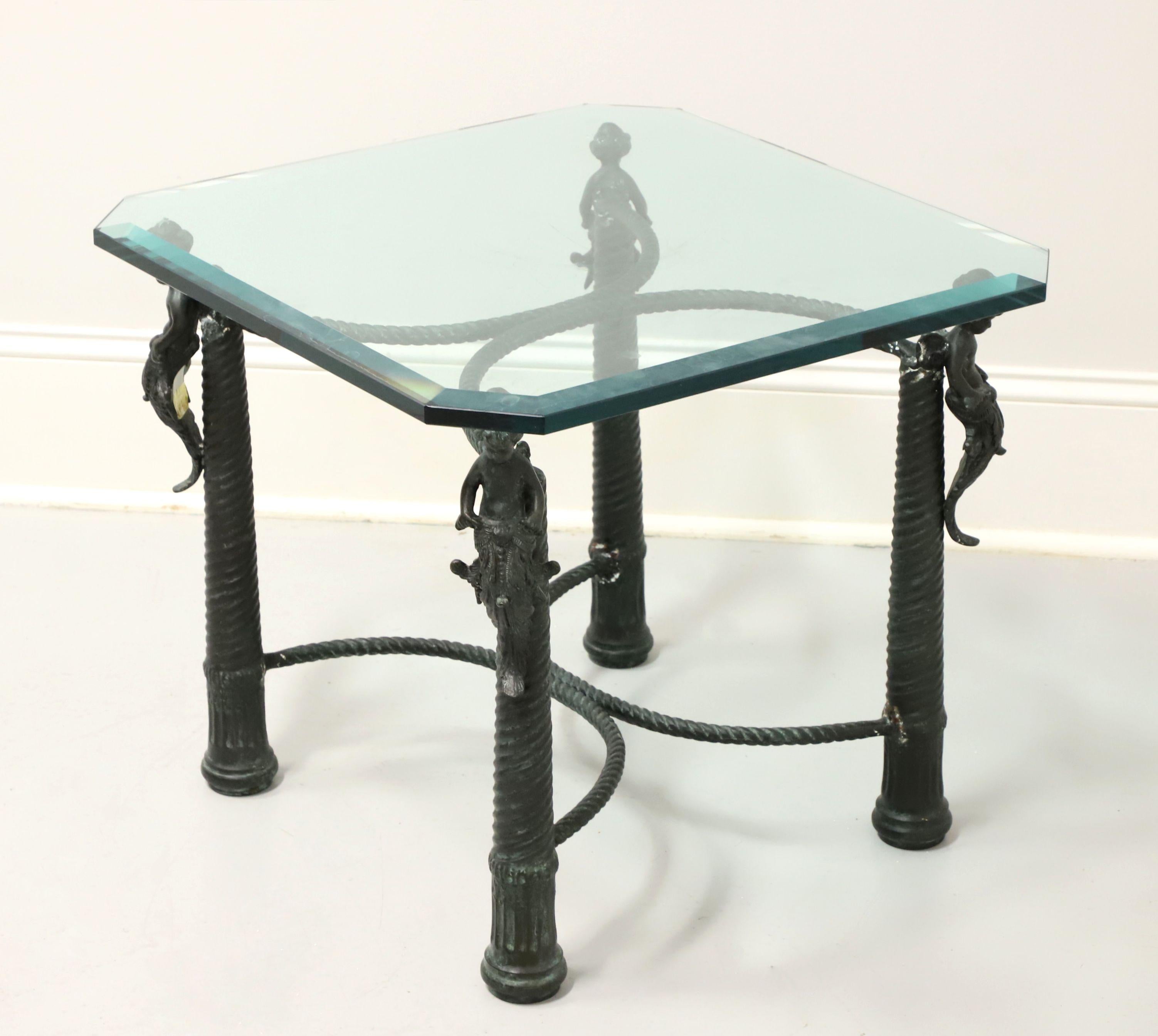 Other MAITLAND SMITH Patinated Bronze Mermen Square Glass Top Coffee Cocktail Table For Sale
