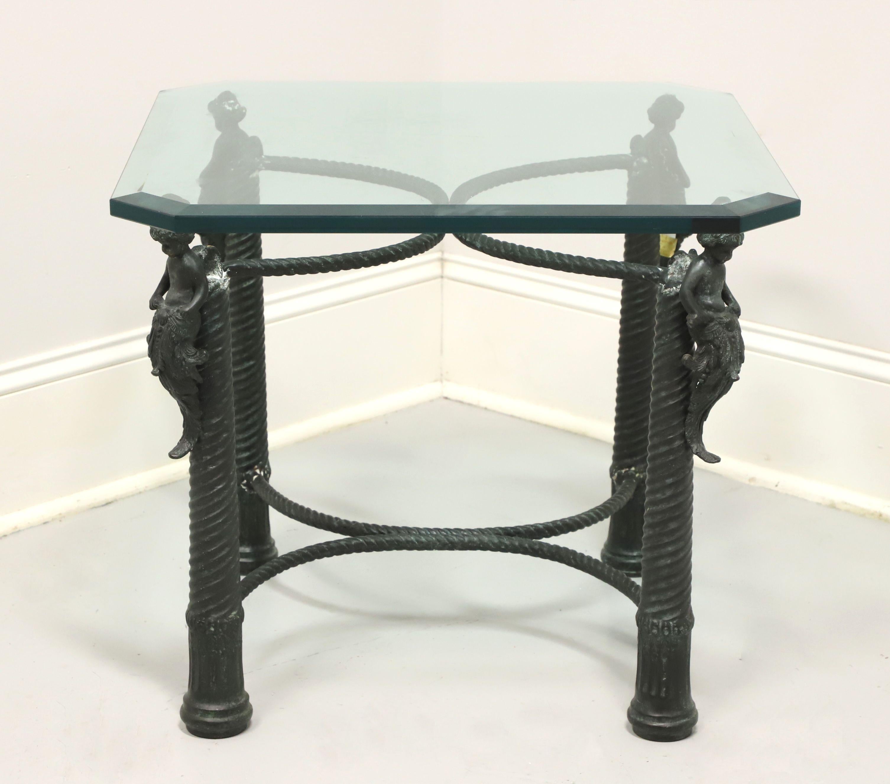 Thai MAITLAND SMITH Patinated Bronze Mermen Square Glass Top Coffee Cocktail Table For Sale