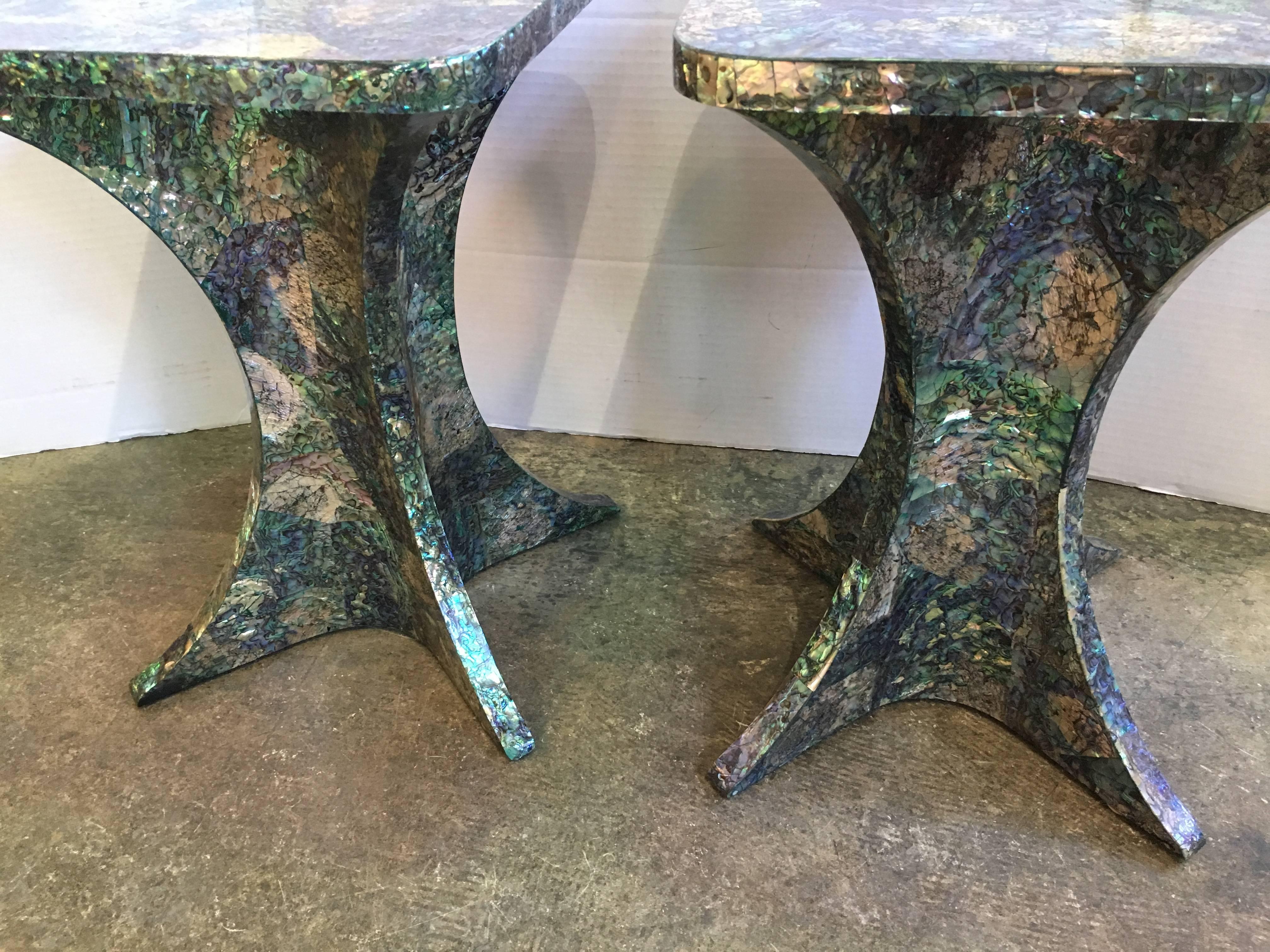 Maitland-Smith Paua Shell Inlaid Occasional Table In Excellent Condition In Chicago, IL