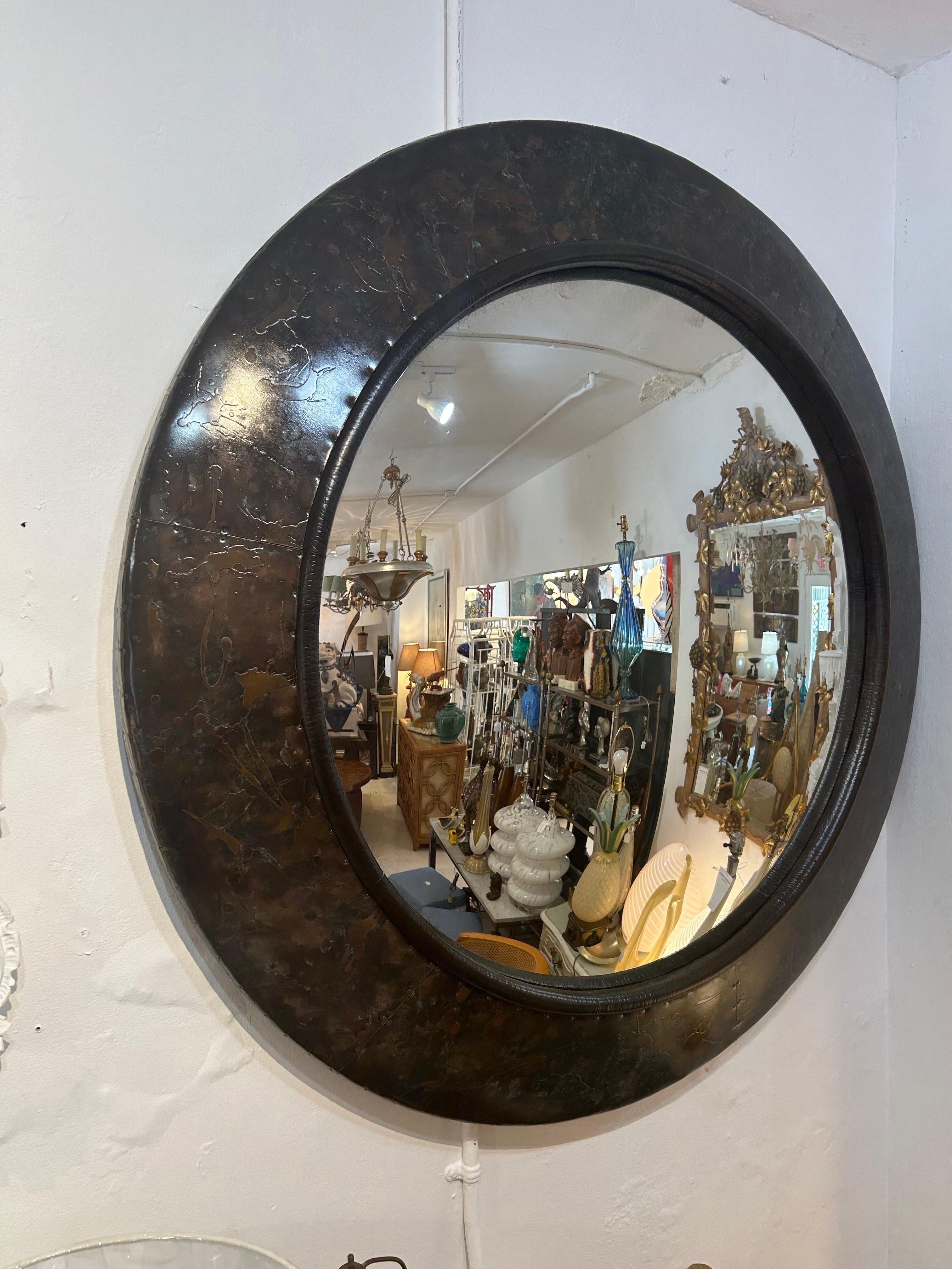 Philippine Maitland Smith Paul  Evans style convex mirror  For Sale