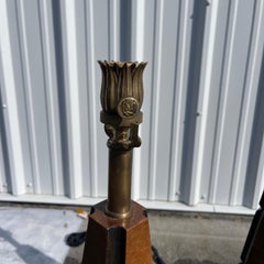 Maitland Smith Penshell Obelisk Brass Lion Head Accent Table Lamps - a Pair