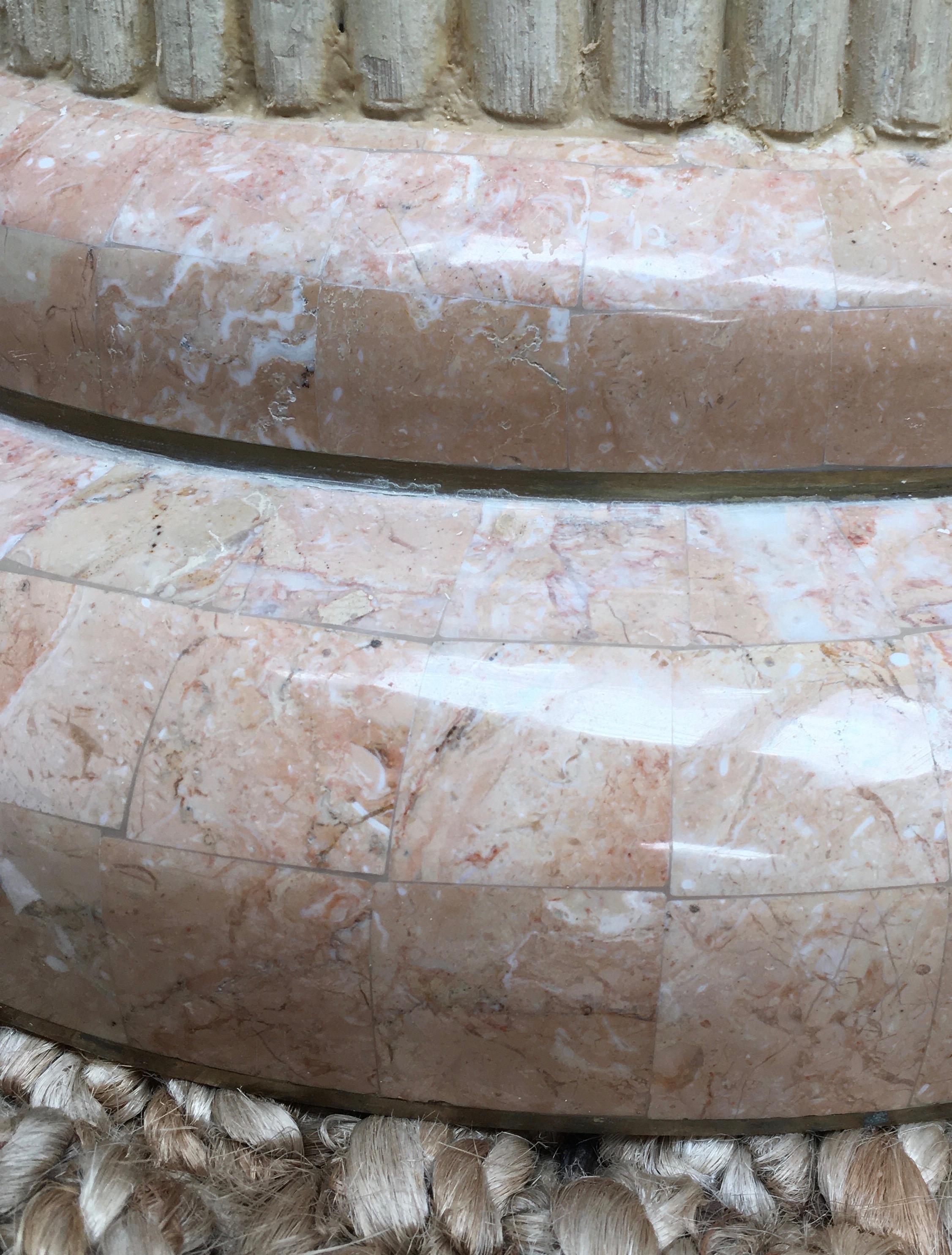 Maitland Smith Pink Tessellated Marble with Rattan and Brass Pedestal Column 4