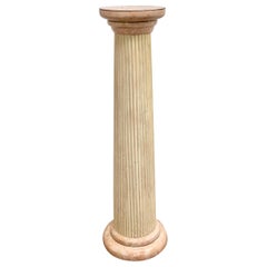 Maitland Smith Pink Tessellated Marble with Rattan and Brass Pedestal Column