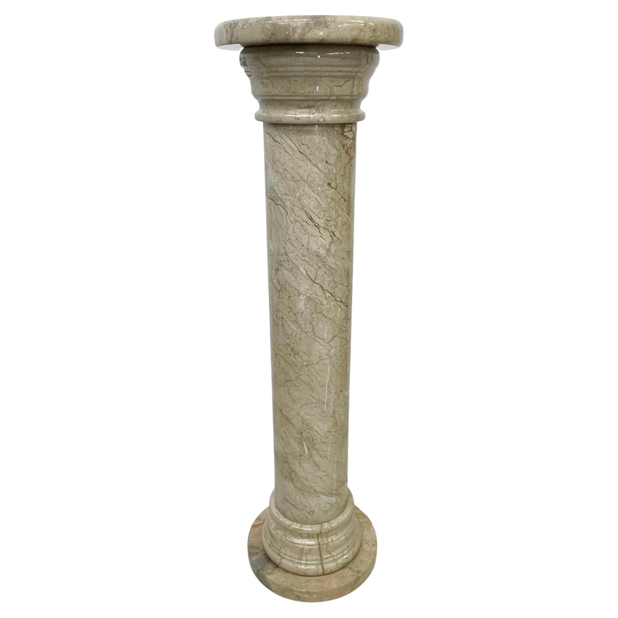 Stone Pedestal Column Rich Beige by Maitland Smith Karl Springer Style, 1980s