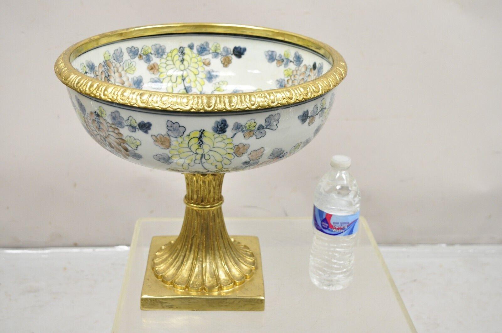 Maitland Smith Porcelain Brass Bronze Pedestal Fruit Bowl Jardiniere Centerpiece 5