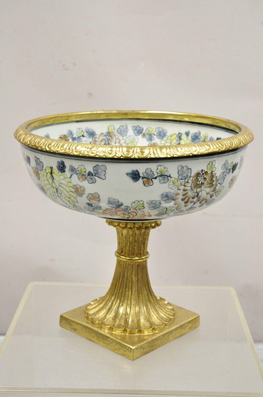Maitland Smith Porcelain Brass Bronze Pedestal Fruit Bowl Jardiniere Centerpiece 7