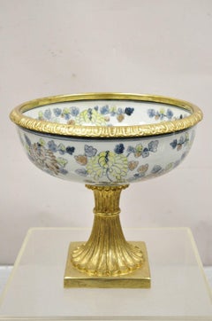 Maitland Smith Porcelain Brass Bronze Pedestal Fruit Bowl Jardiniere Centerpiece