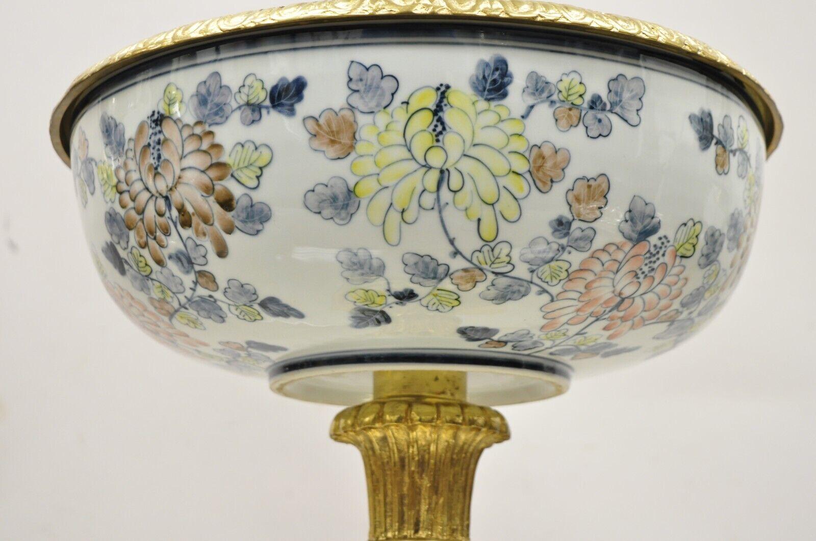 French Provincial Maitland Smith Porcelain Brass Bronze Pedestal Fruit Bowl Jardiniere Centerpiece