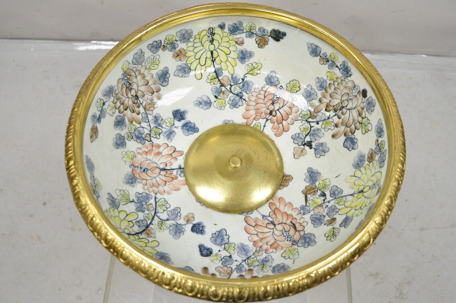 Maitland Smith Porcelain Brass Bronze Pedestal Fruit Bowl Jardiniere Centerpiece 1