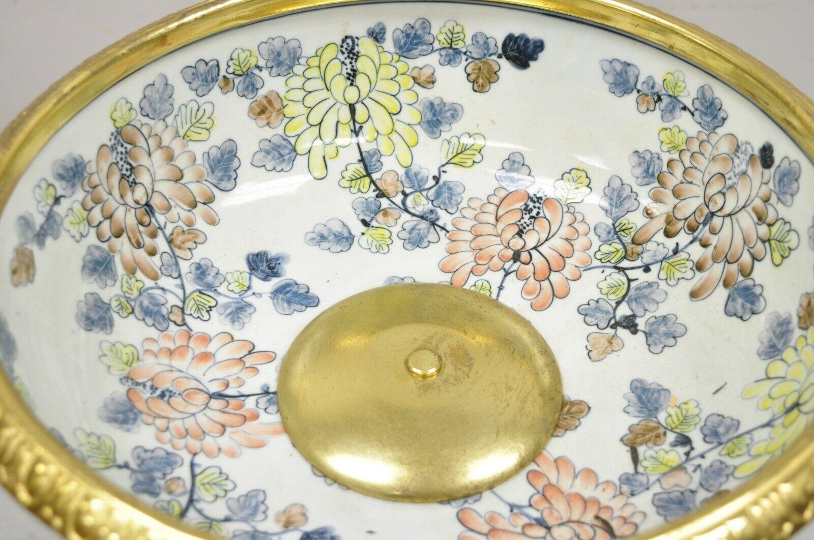 Maitland Smith Porcelain Brass Bronze Pedestal Fruit Bowl Jardiniere Centerpiece 2
