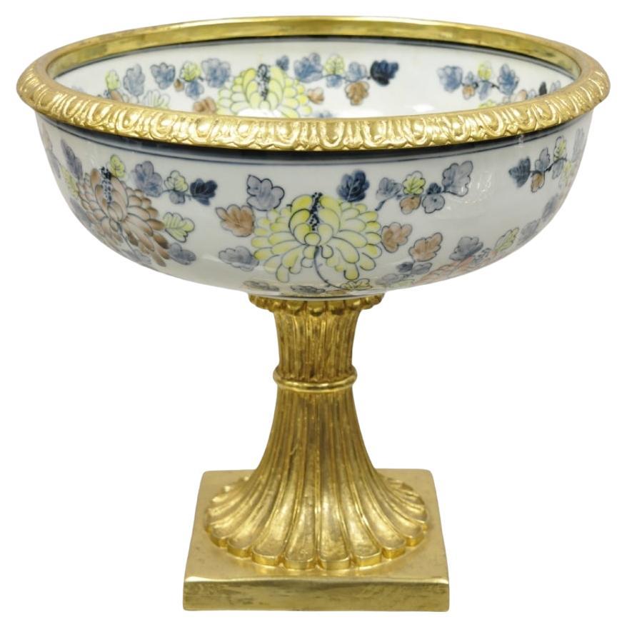 Maitland Smith Porcelain Brass Bronze Pedestal Fruit Bowl Jardiniere Centerpiece