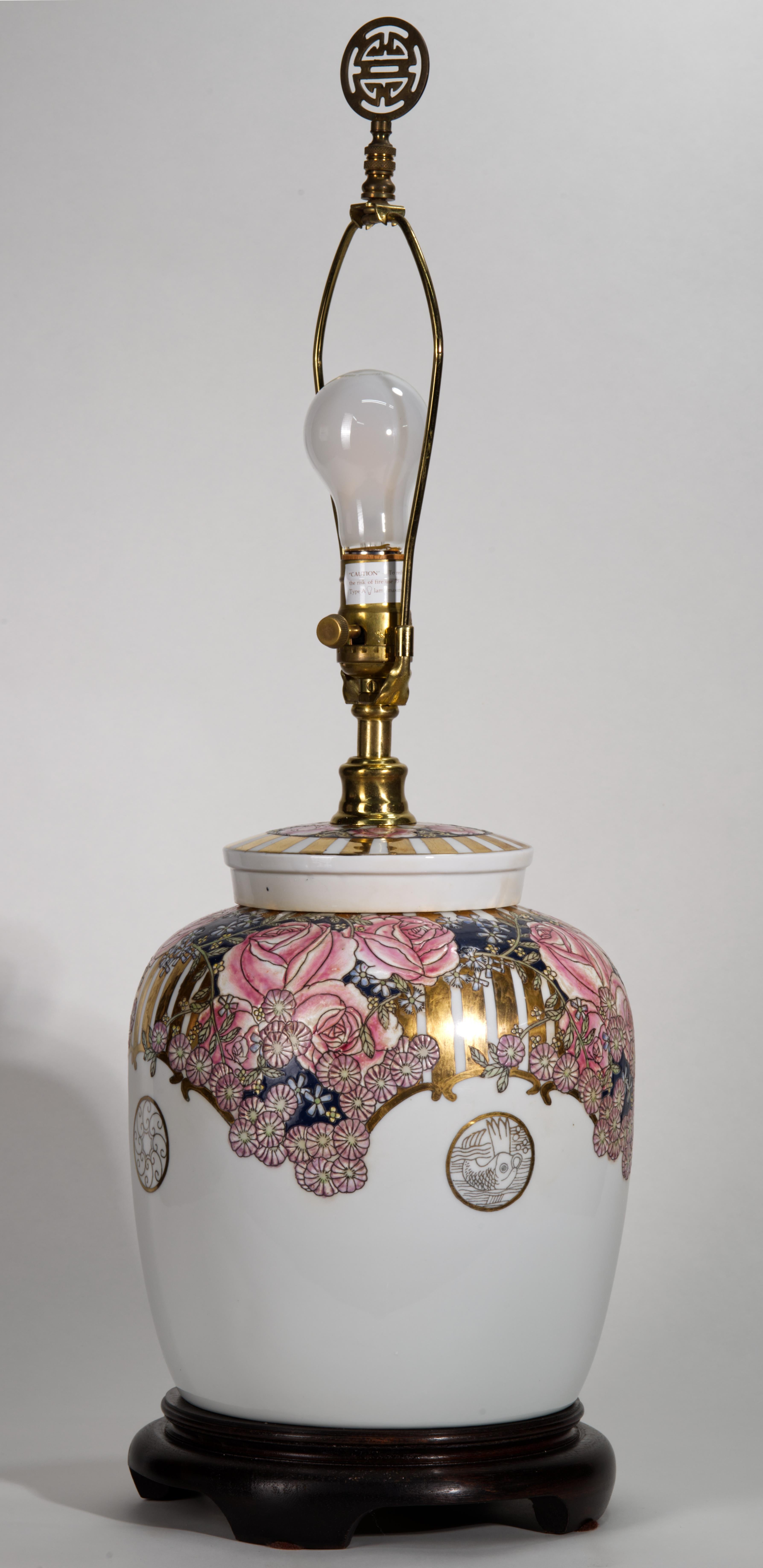 Hong Kong Maitland Smith Porcelain Chinoiserie Ginger Jar Table Lamp For Sale