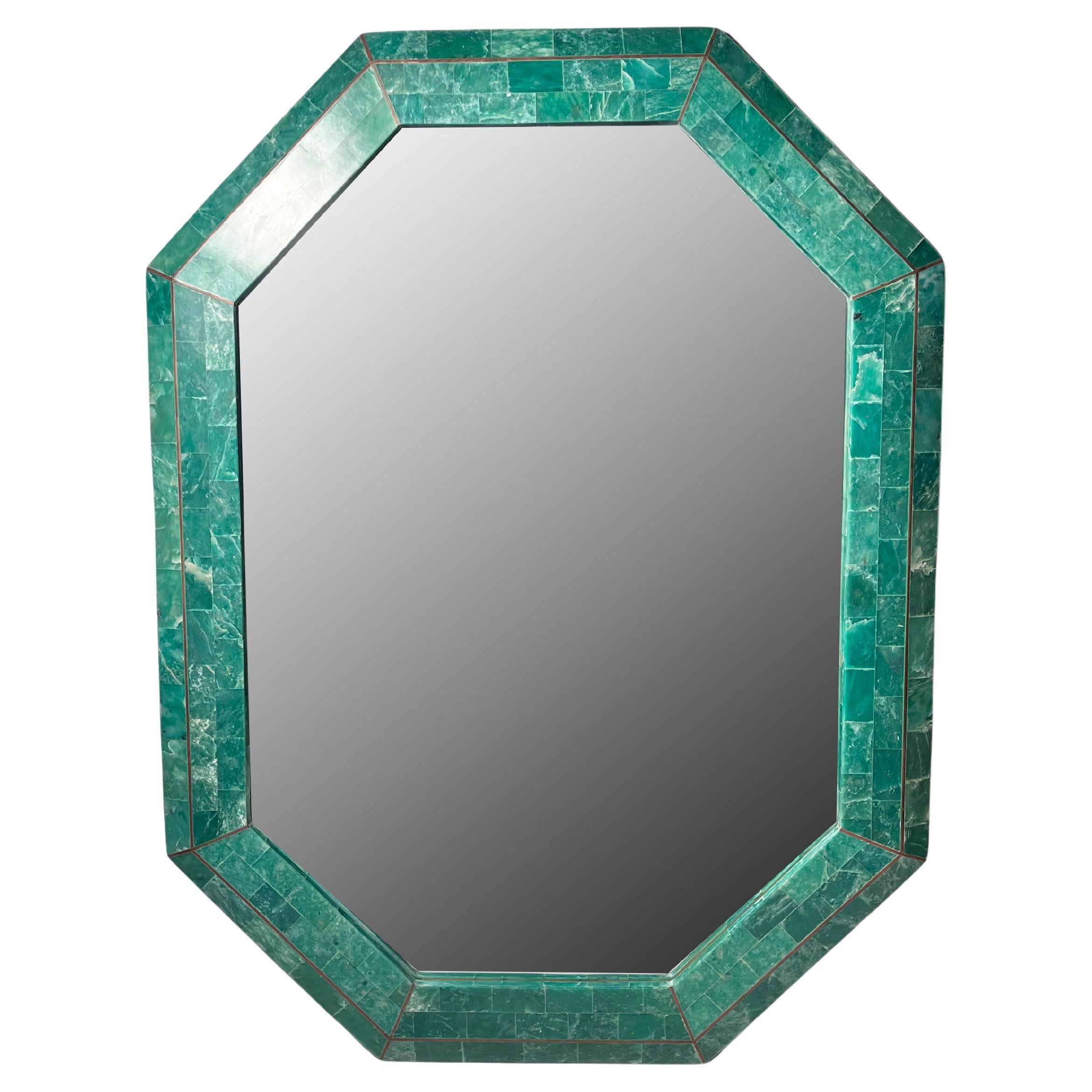 Maitland Smith Post Modern Octagonal Emerald Green Tessellated Marble Mirror