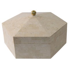 Maitland Smith Post Modern White Tessellated Hexagonal Stone Box 1980's