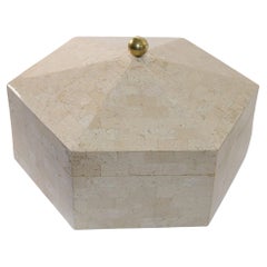 Maitland Smith Post Modern White Tessellated Hexagonal Stone Box 1980's