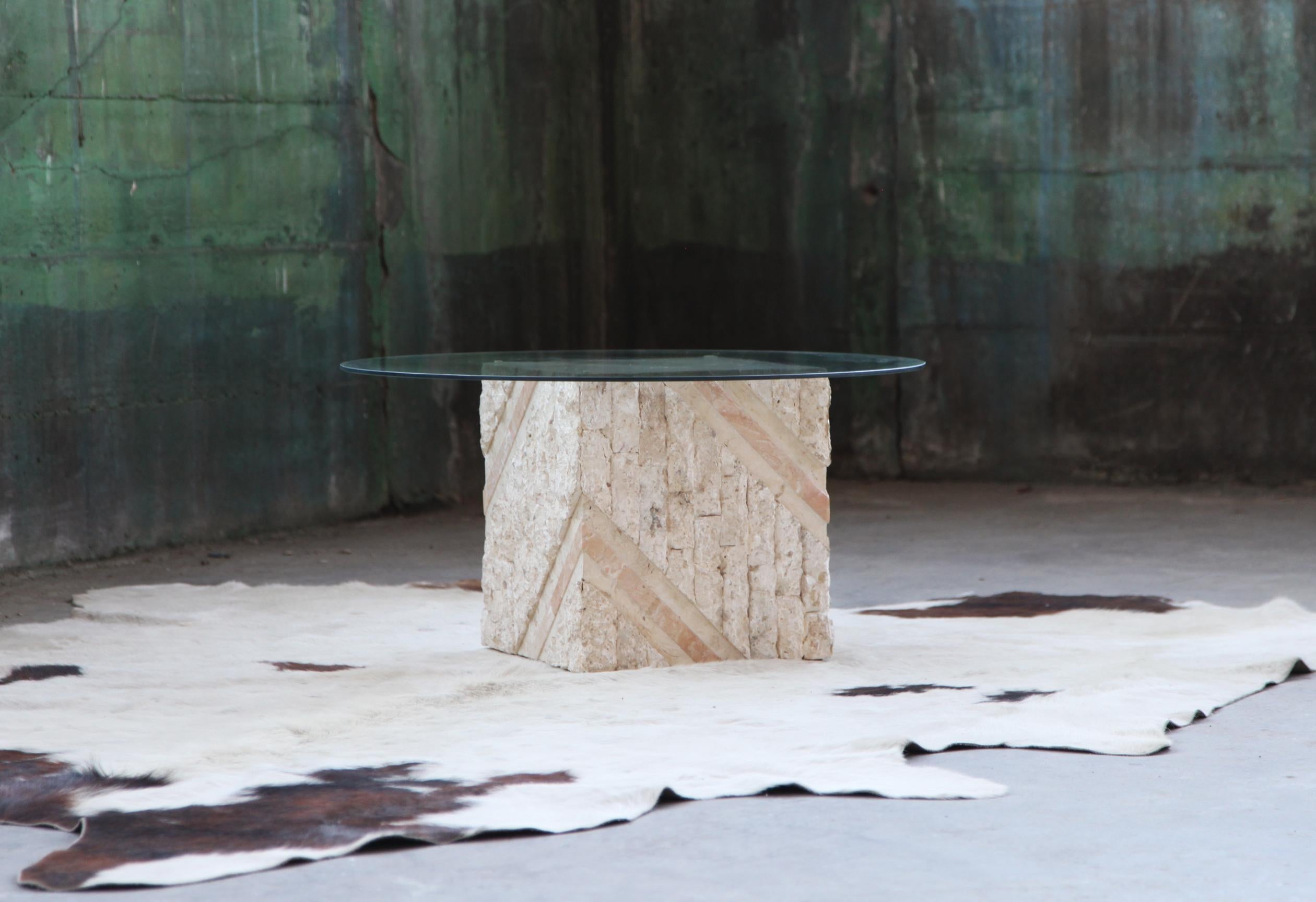 20th Century Maitland Smith Postmodern Tessellated Stone Inlaid Travertine and Marble Coffee For Sale